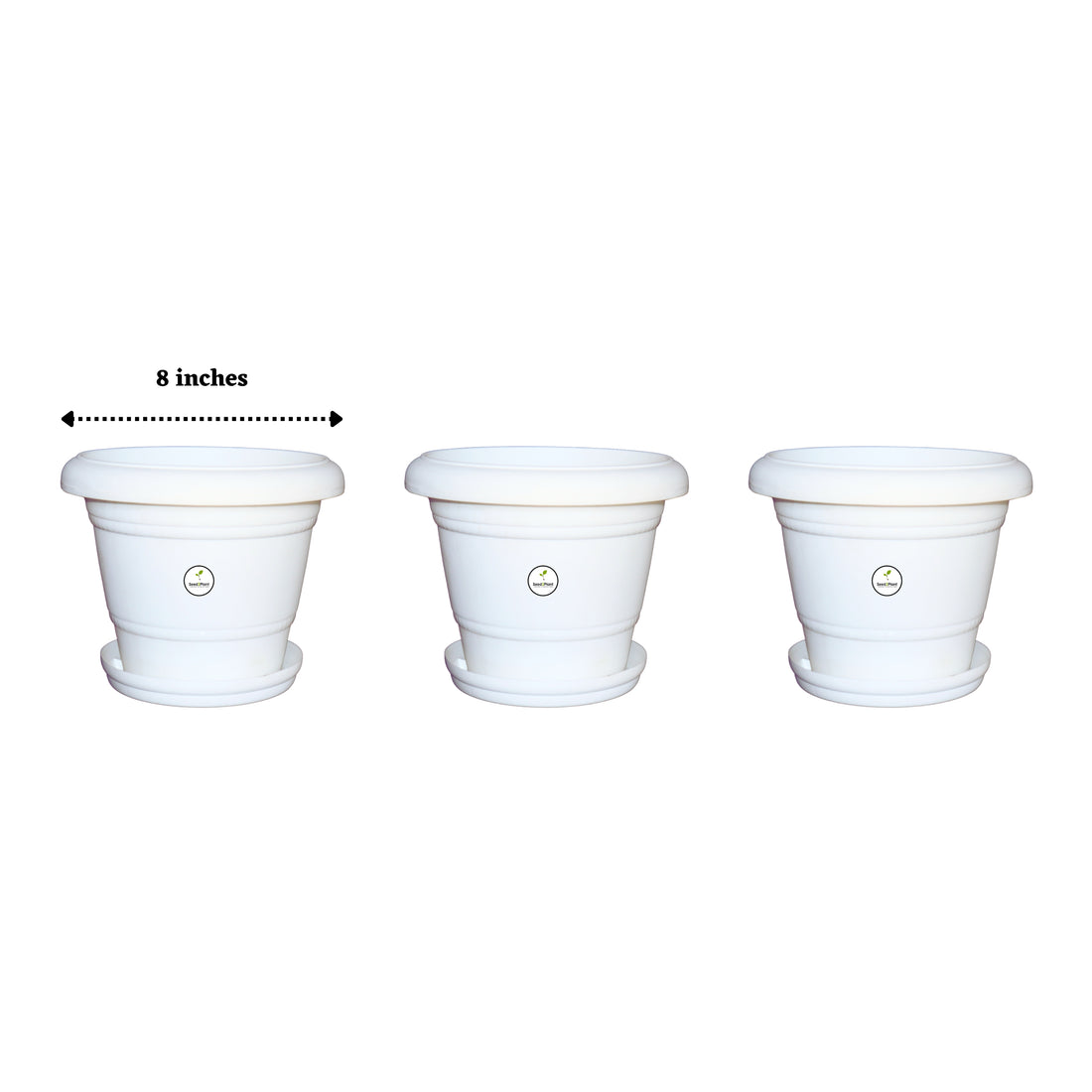 8 Inch UV Treated Plastic Pots - White Colour