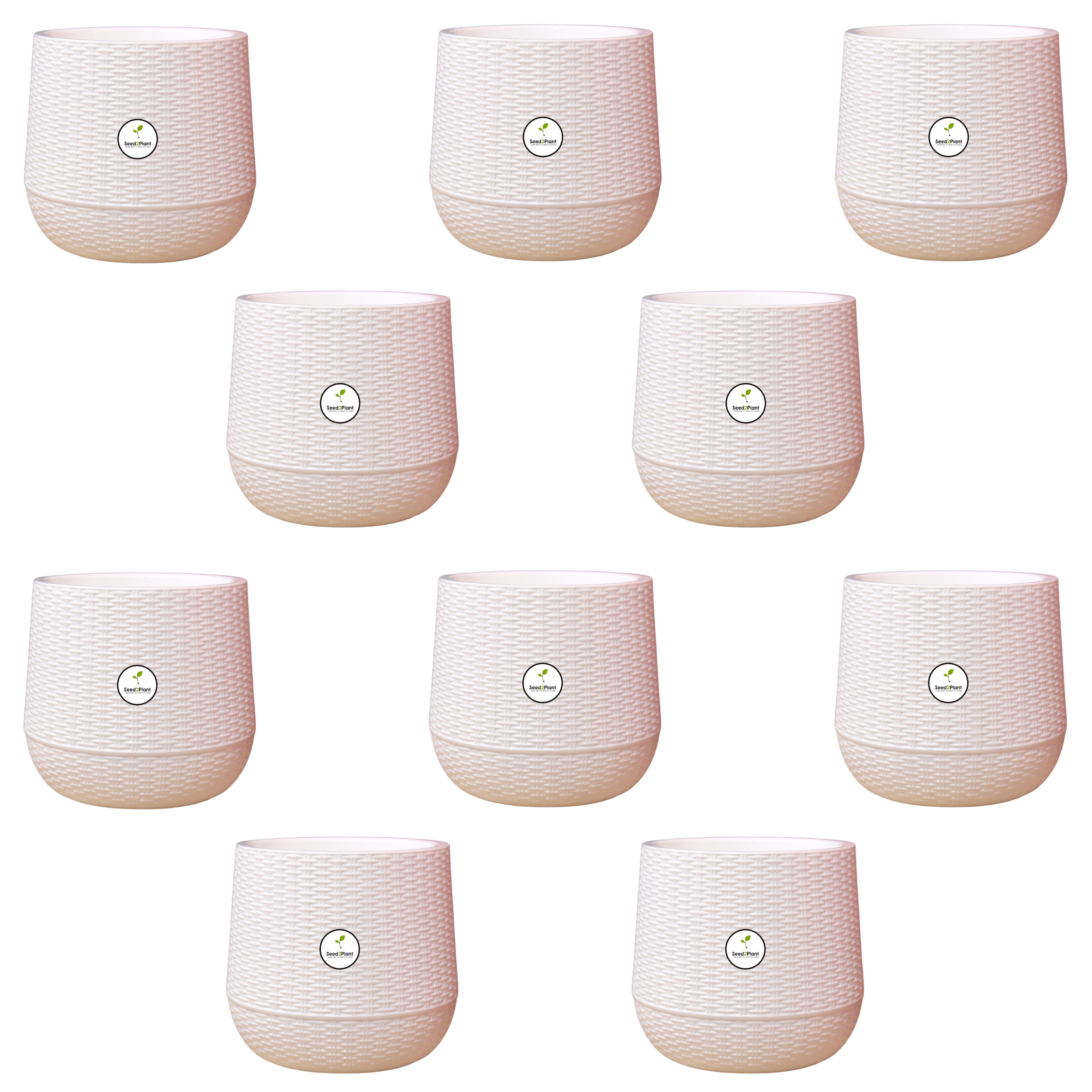 Rattan Style Indoor Plastic Pot - White Colour