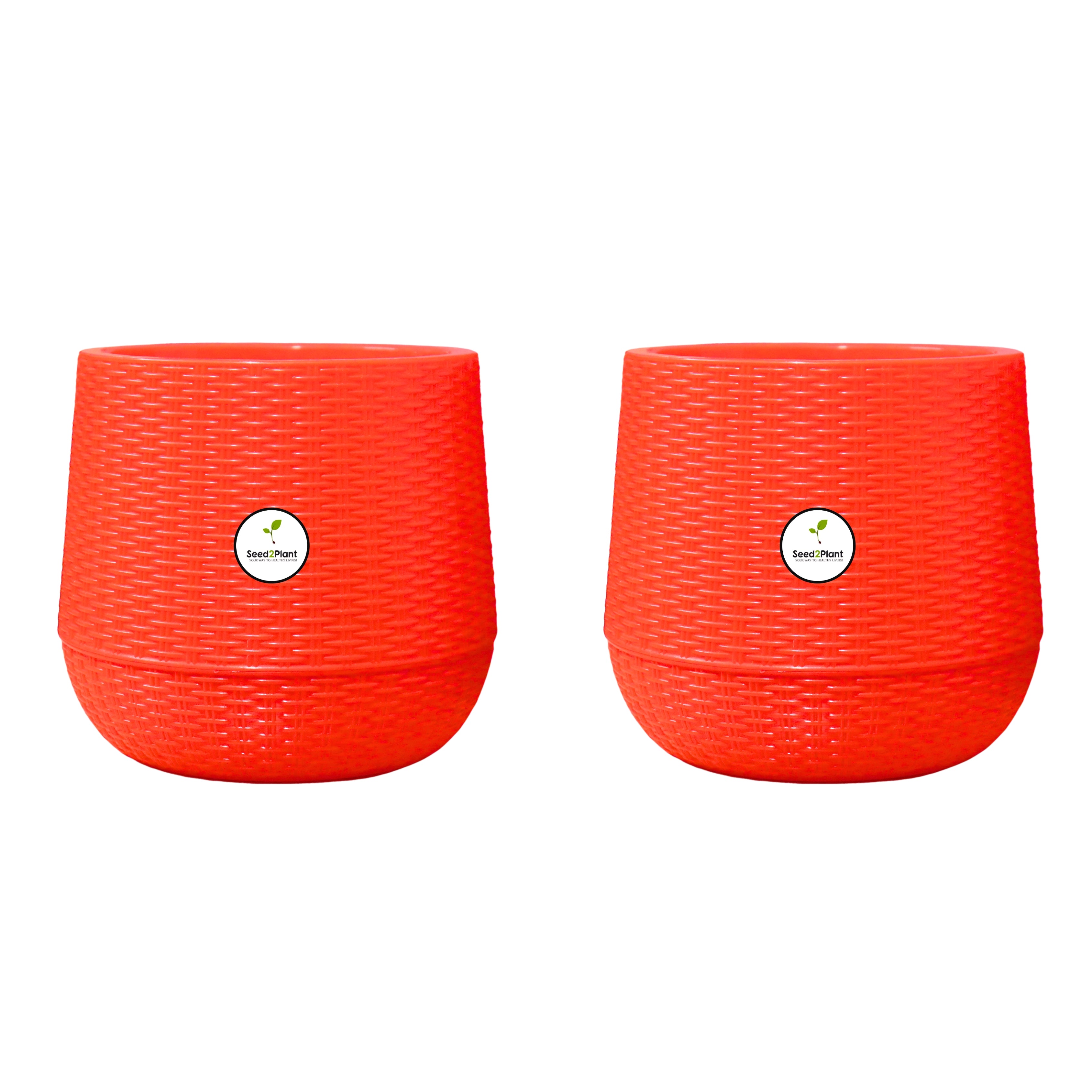 Rattan Style Indoor Plastic Pot - Red Colour
