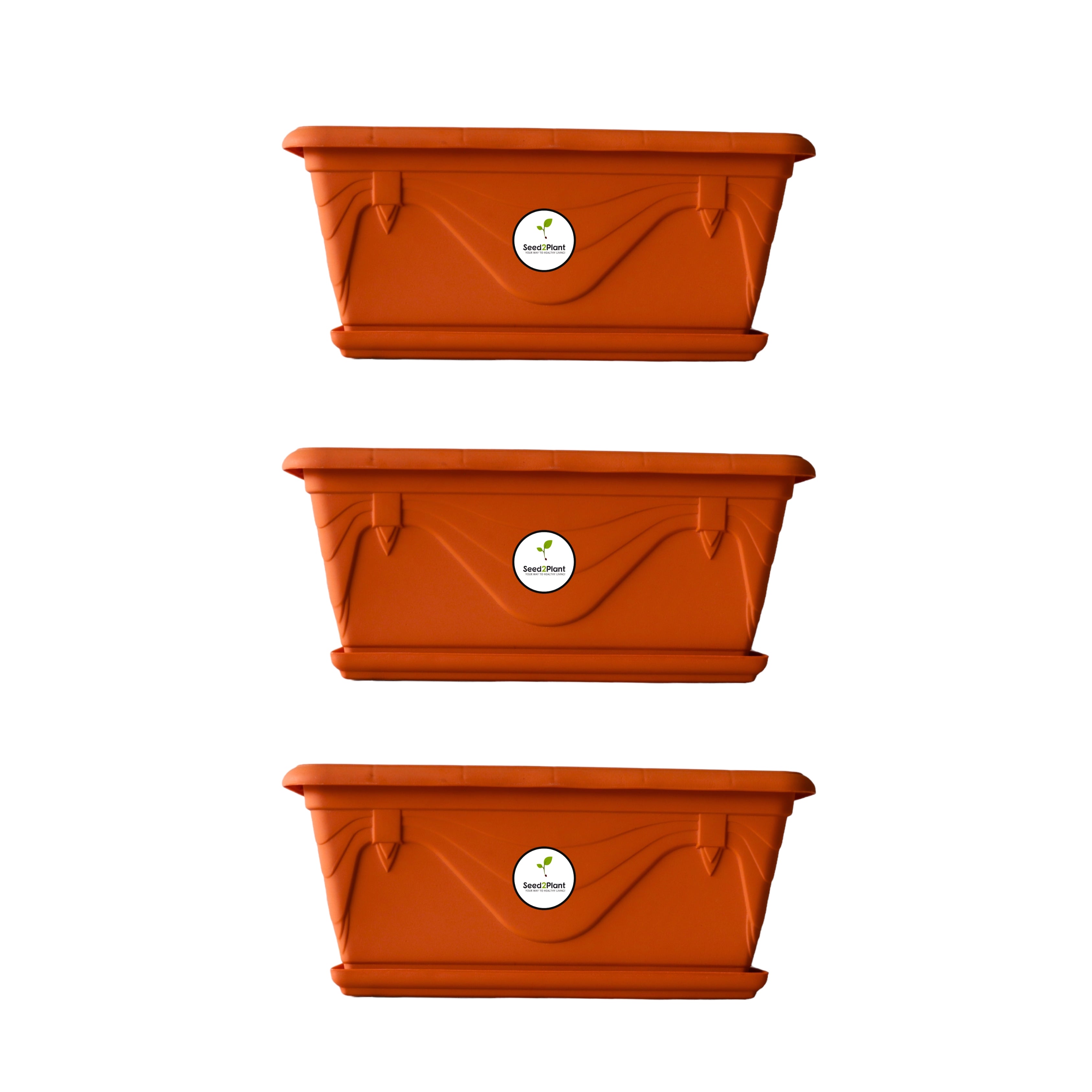 UV Treated Rectangular Plastic Planter Small with Tray - Terracotta Colour