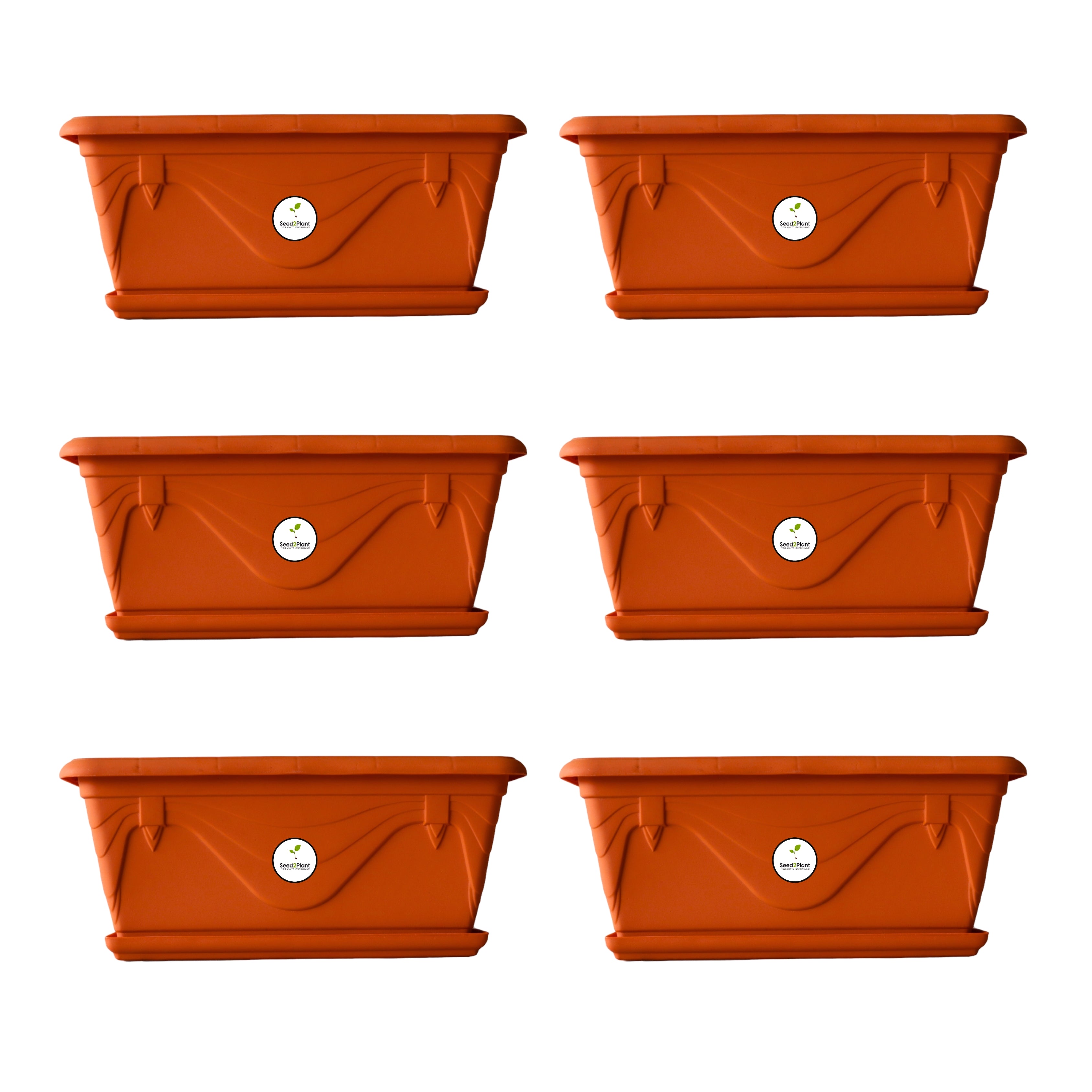 UV Treated Rectangular Plastic Planter Small with Tray - Terracotta Colour