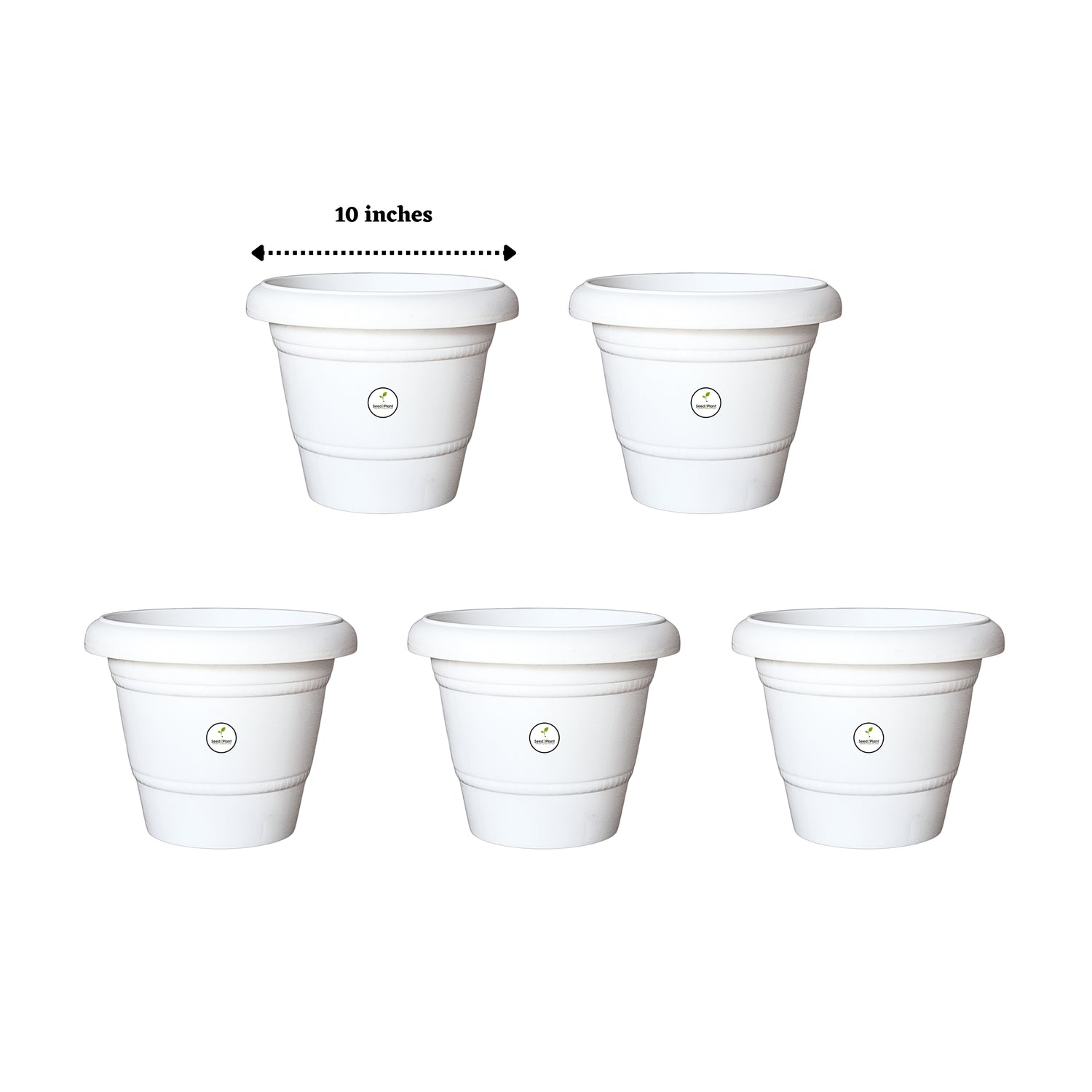 10 Inch Plastic Pots UV Treated - White Colour