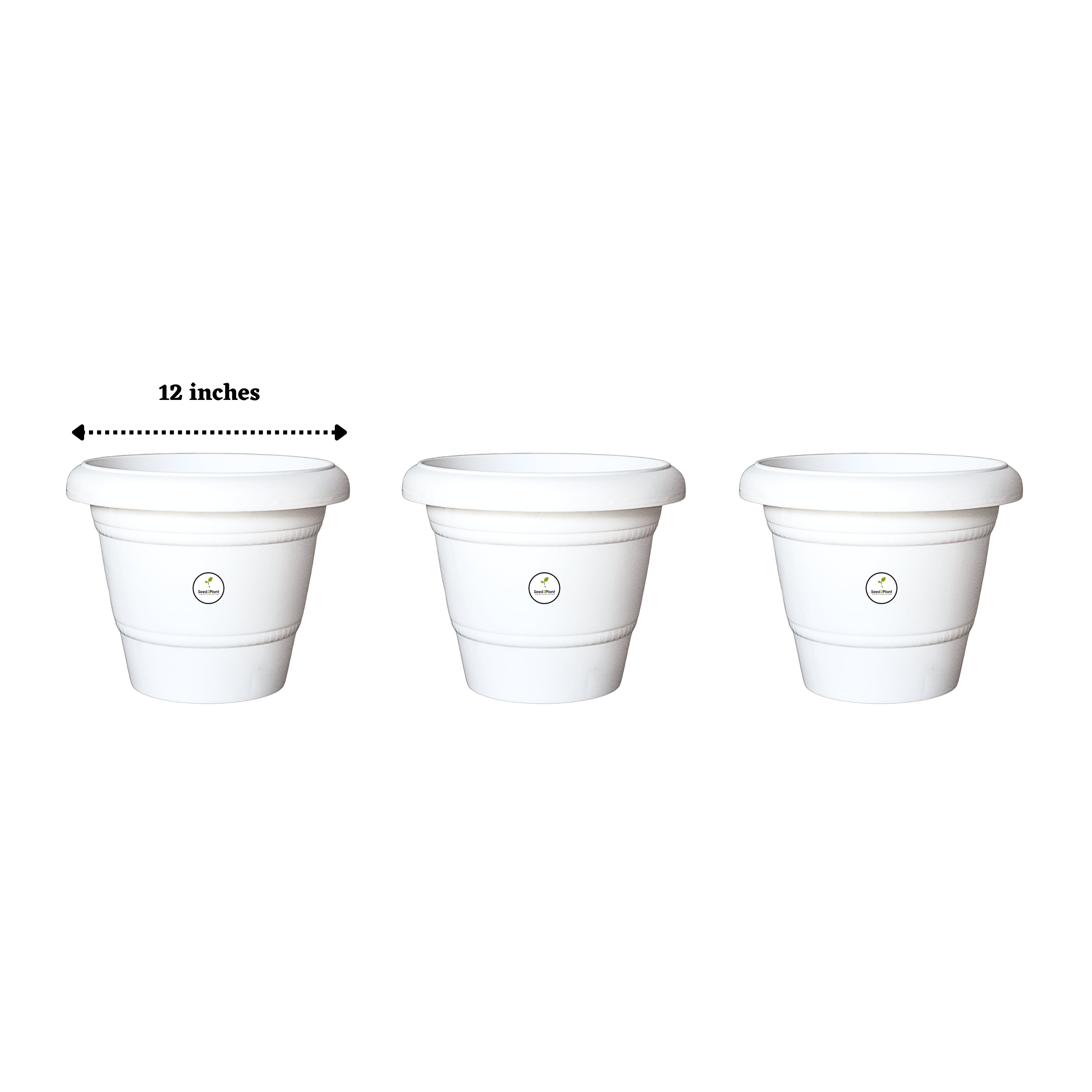12 Inch Plastic Pots UV Treated - White Colour