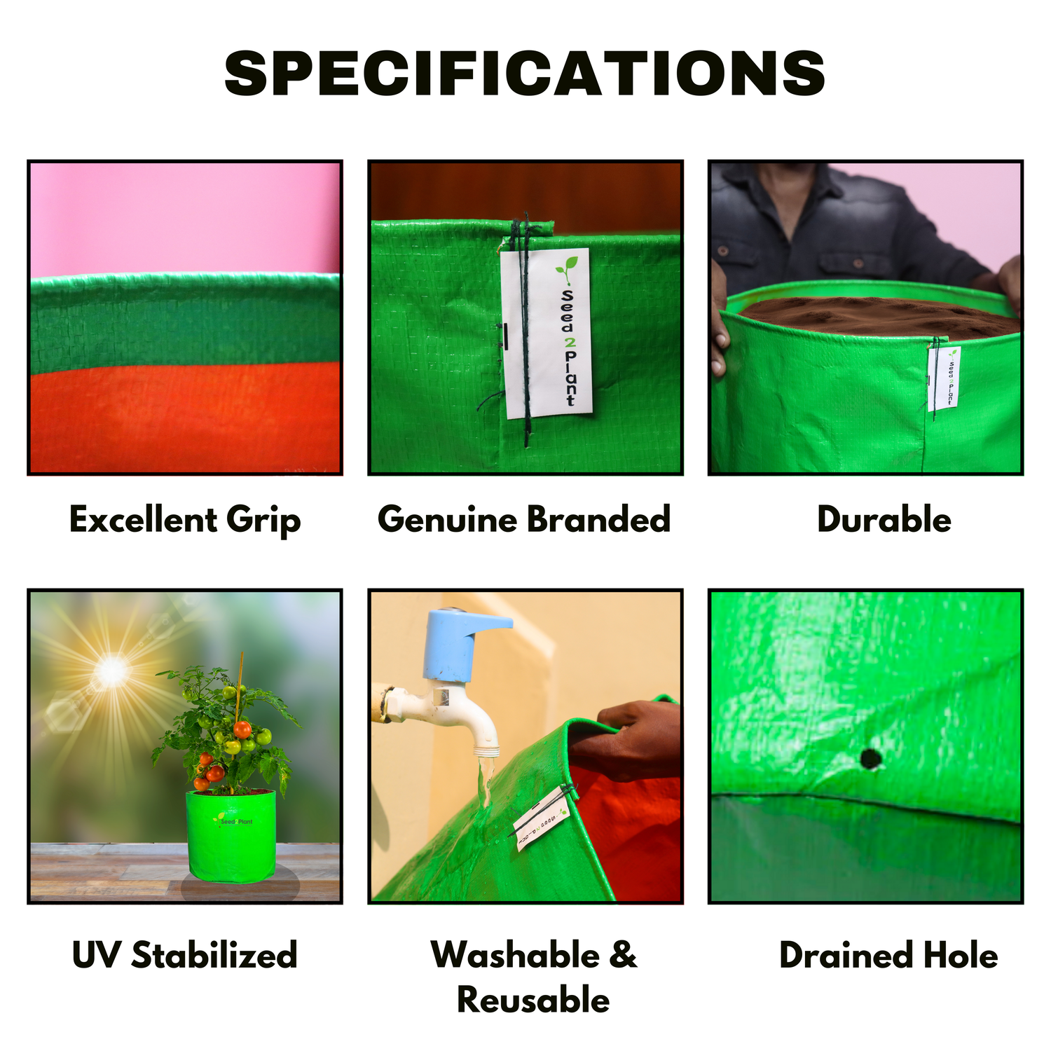 12x12 Inches (1x1 Ft) - 220 GSM HDPE Round Grow Bag