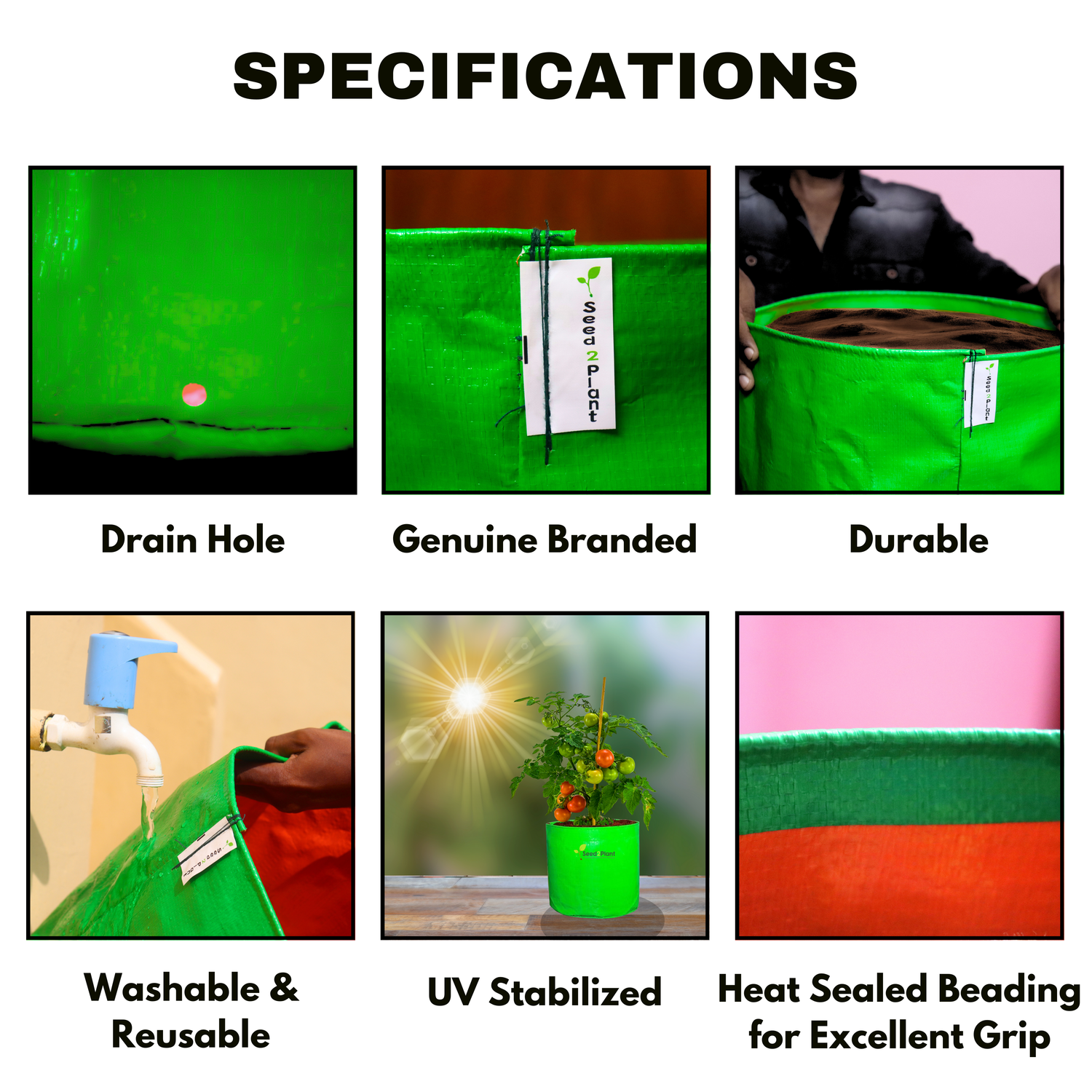 24x24x12 Inches (2x2x1 Ft) - 260 GSM HDPE Rectangular Grow Bag