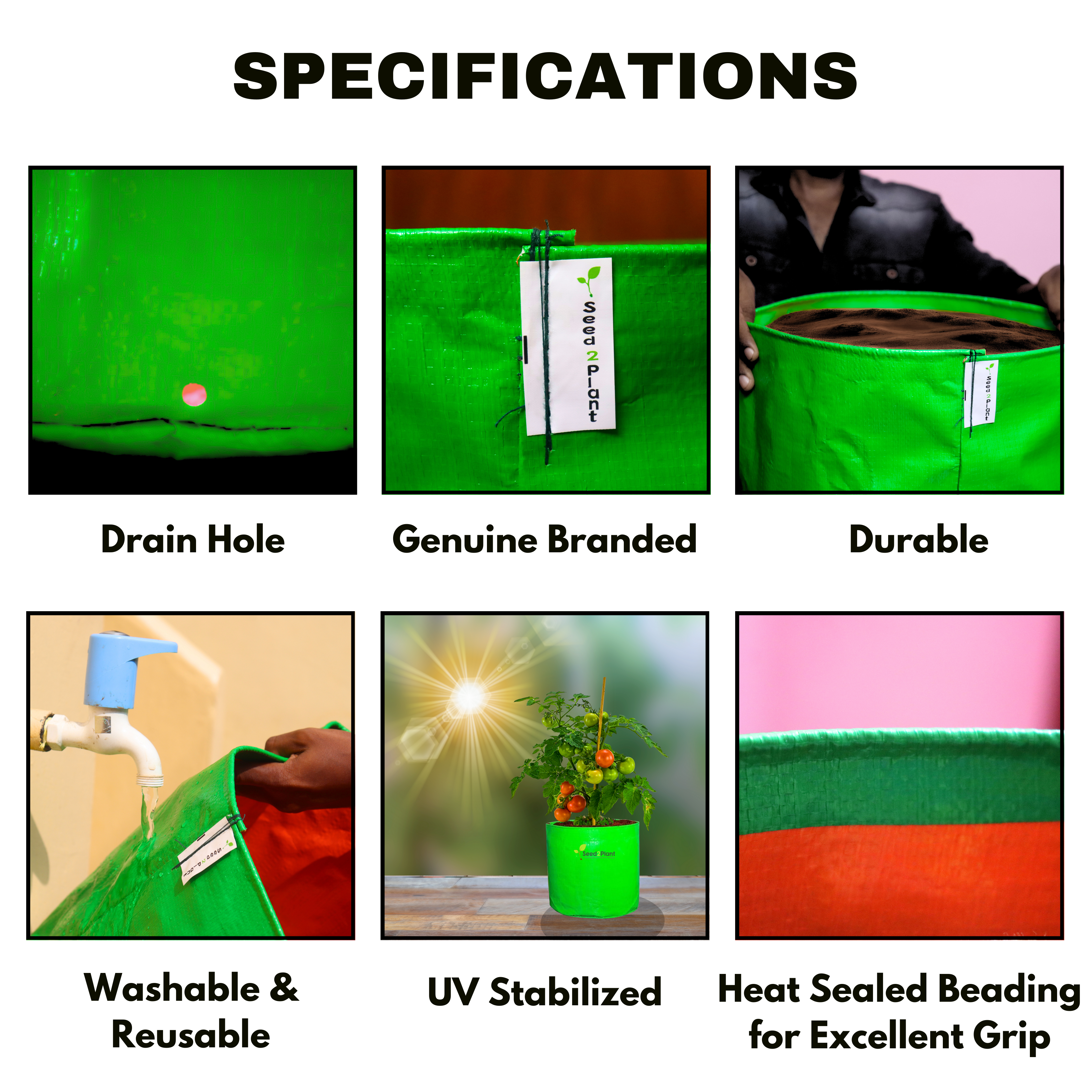24x24x12 Inches (2x2x1 Ft) - 260 GSM HDPE Rectangular Grow Bag