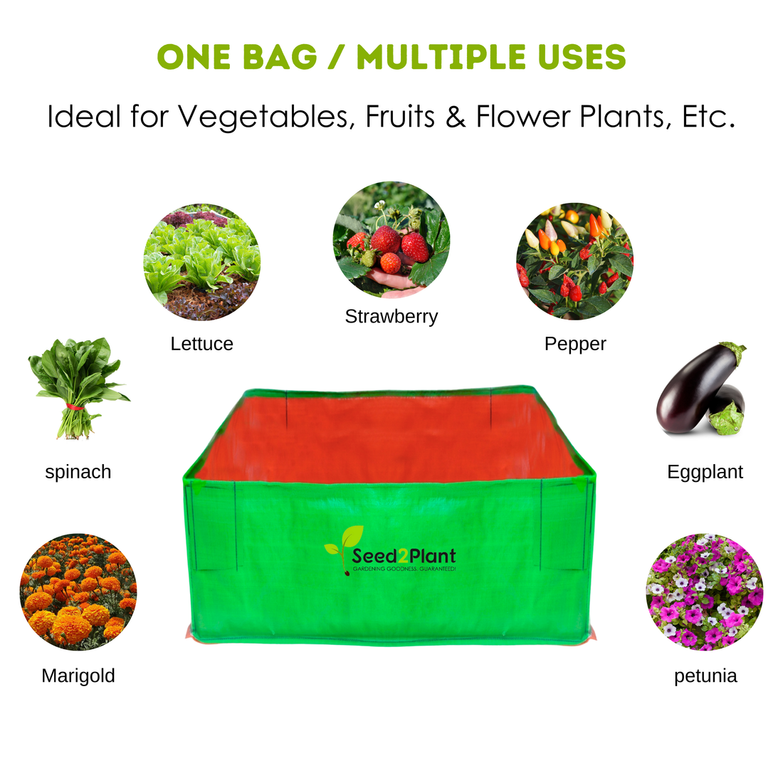24x24x12 Inches (2x2x1 Ft) - 260 GSM HDPE Rectangular Grow Bag
