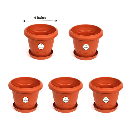 6 Inch UV Treated Plastic Pots - Terracotta Colour