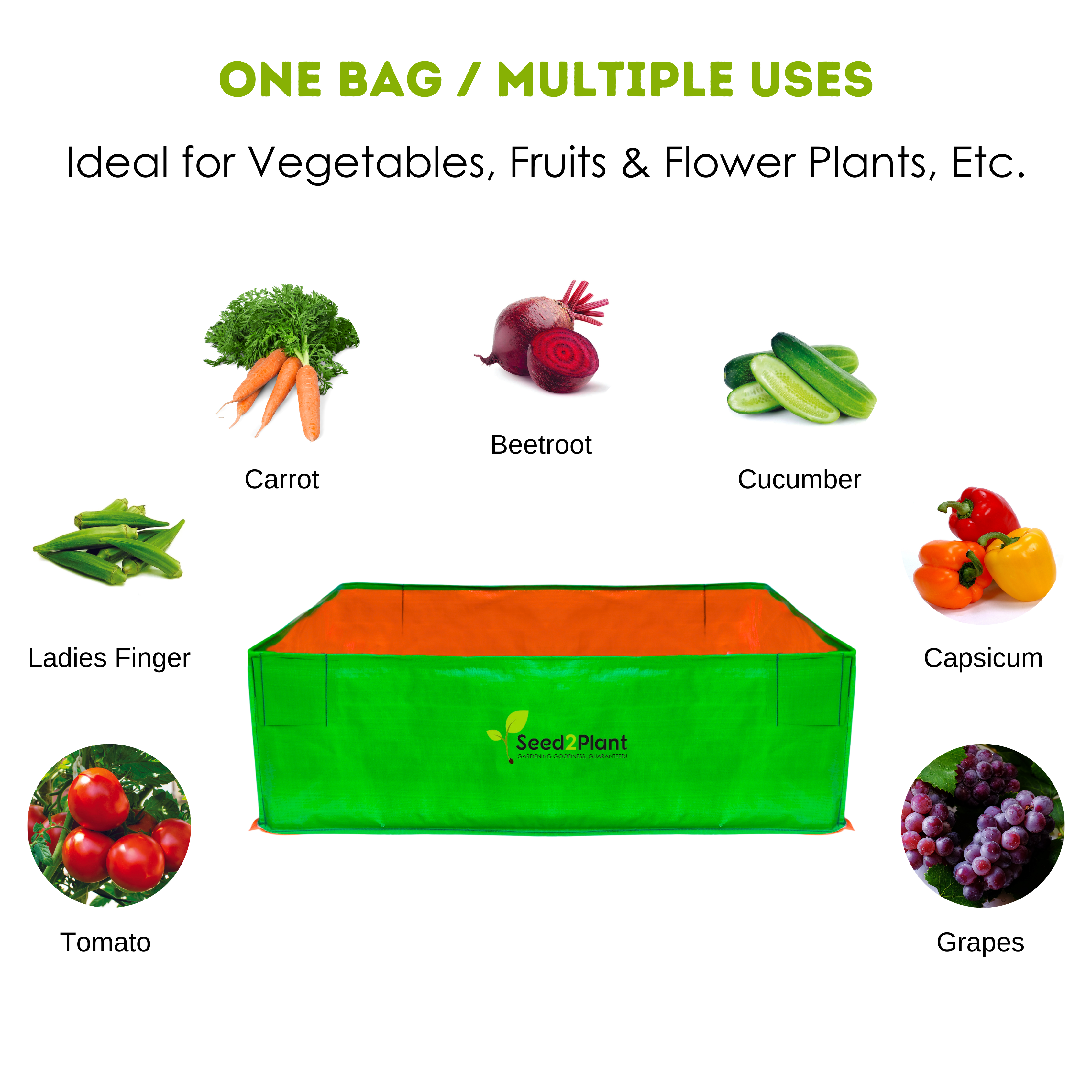 36x24x12 Inches (3x2x1 Ft) - 220 GSM HDPE Rectangular Grow Bag