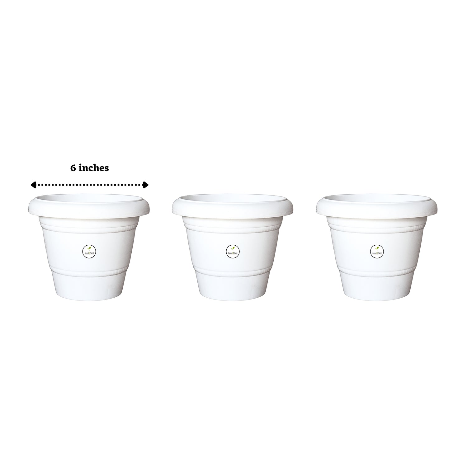 6 Inch UV Treated Plastic Pots - White Colour