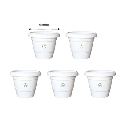 6 Inch UV Treated Plastic Pots - White Colour