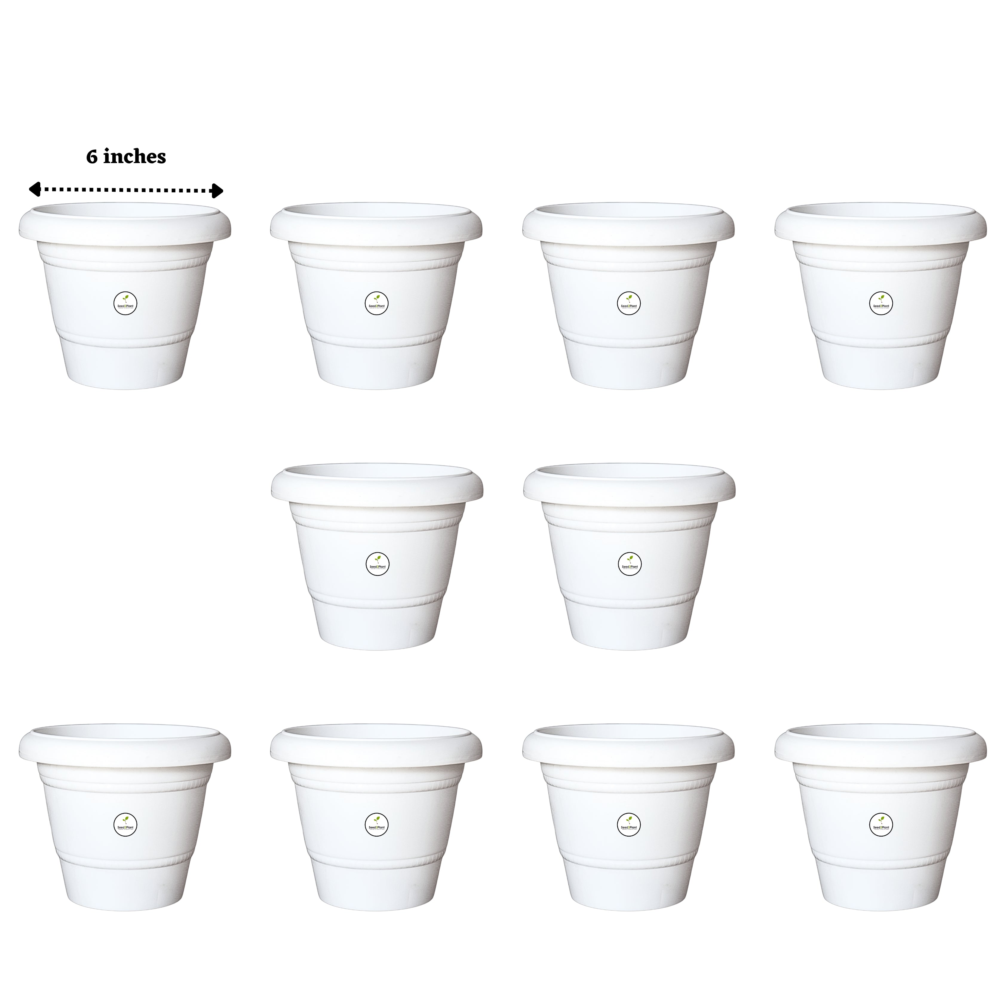 6 Inch UV Treated Plastic Pots - White Colour