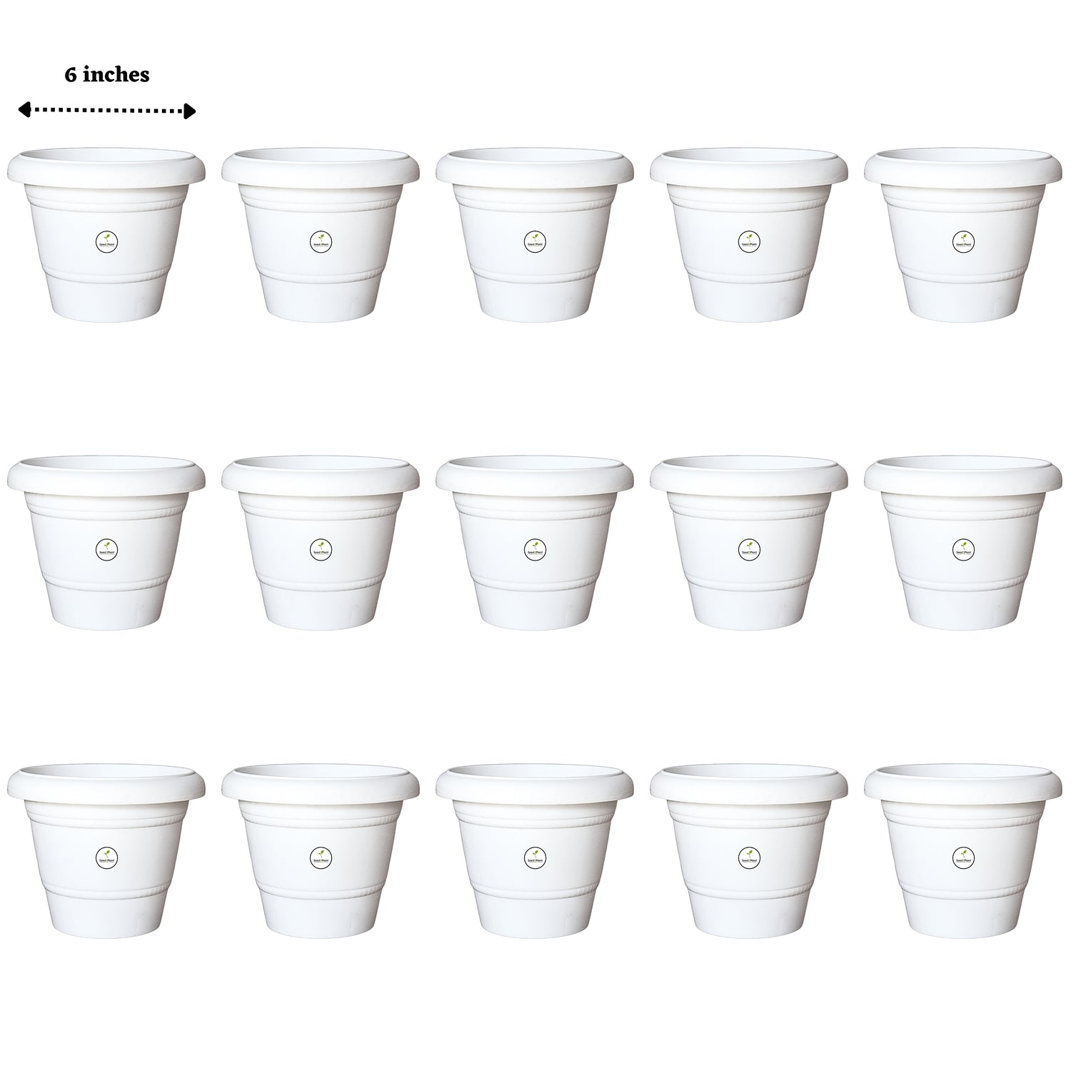 6 Inch UV Treated Plastic Pots - White Colour