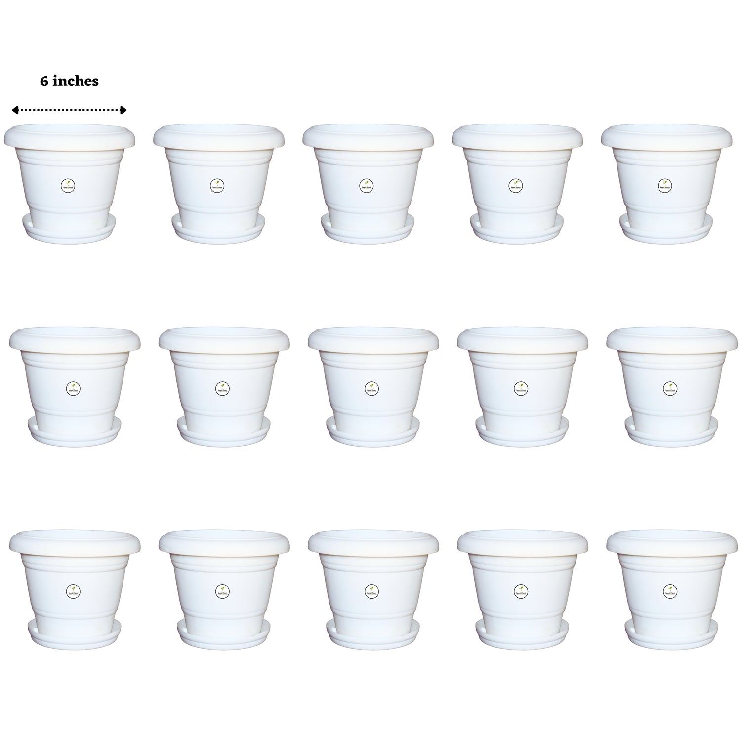 6 Inch UV Treated Plastic Pots - White Colour