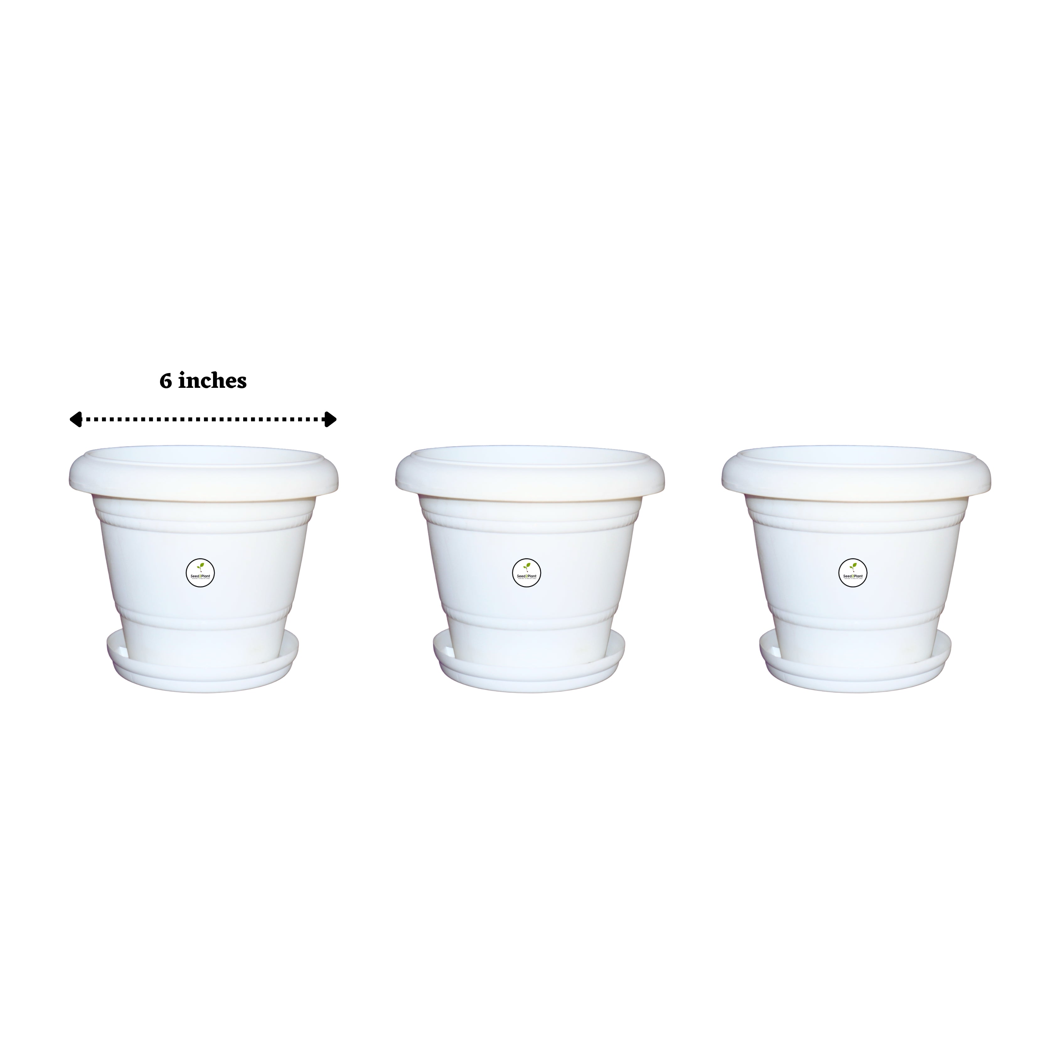 6 Inch UV Treated Plastic Pots - White Colour