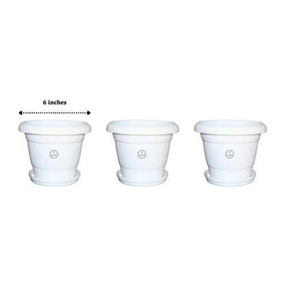 6 Inch UV Treated Plastic Pots - White Colour