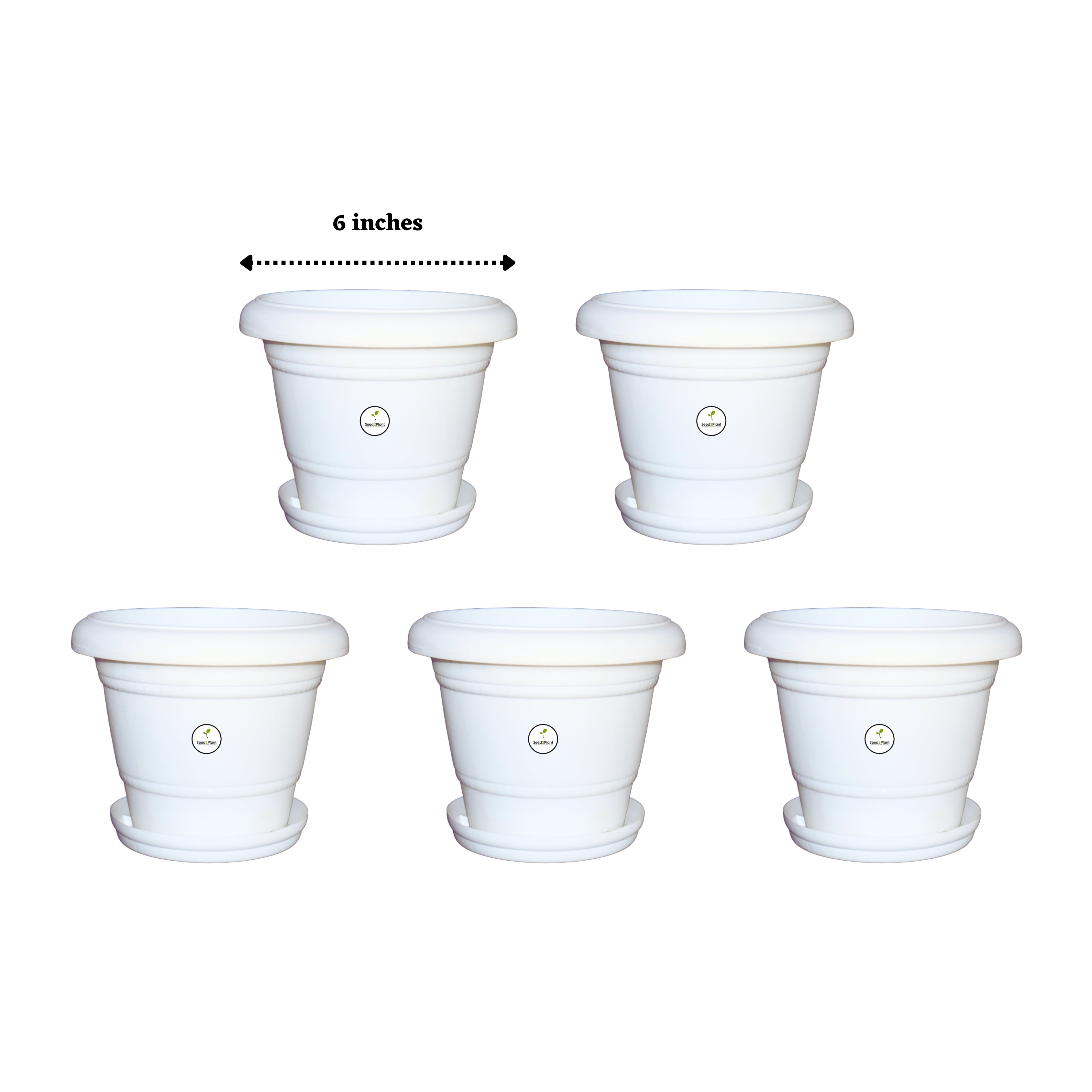 6 Inch UV Treated Plastic Pots - White Colour