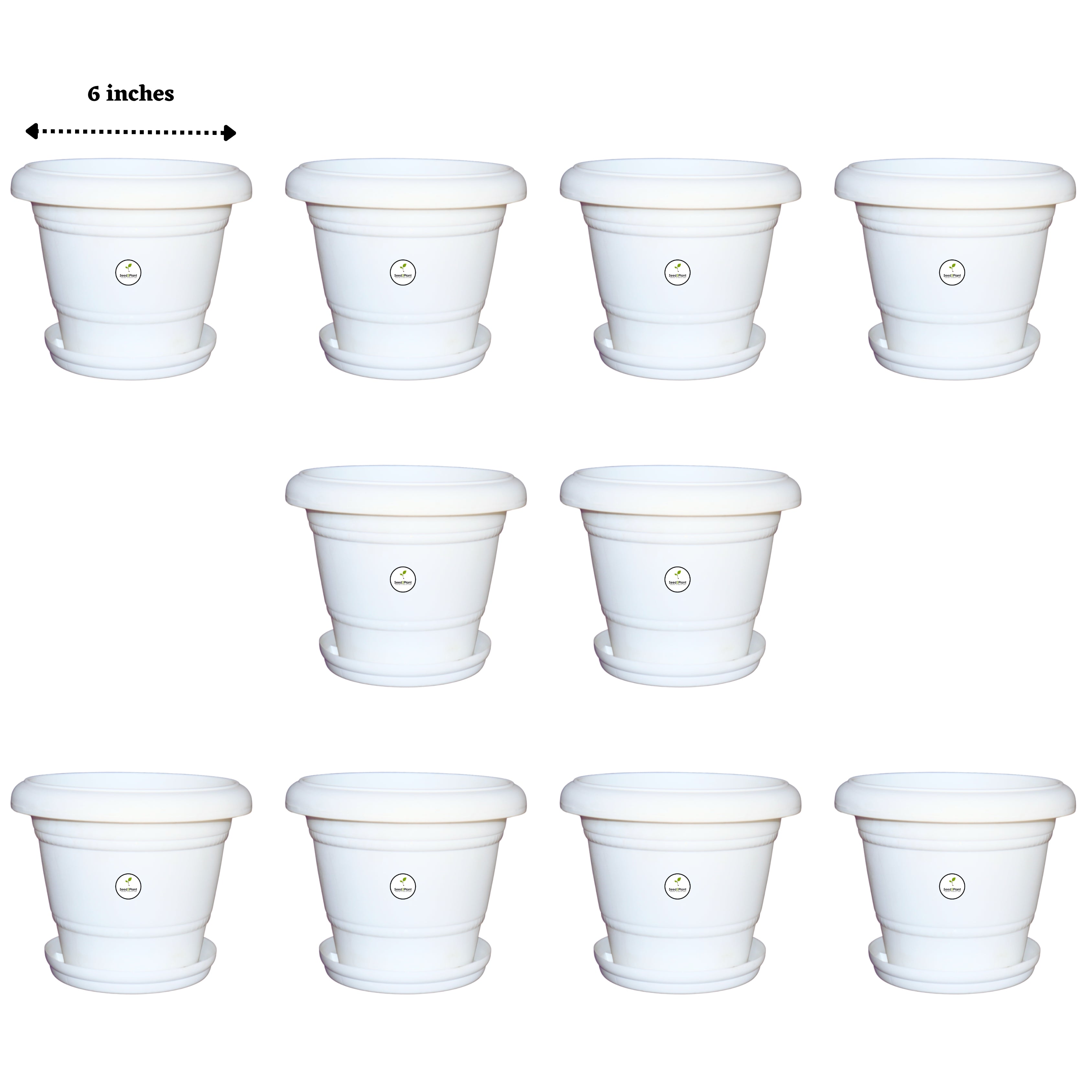 6 Inch UV Treated Plastic Pots - White Colour