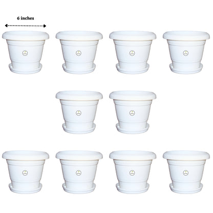 6 Inch UV Treated Plastic Pots - White Colour