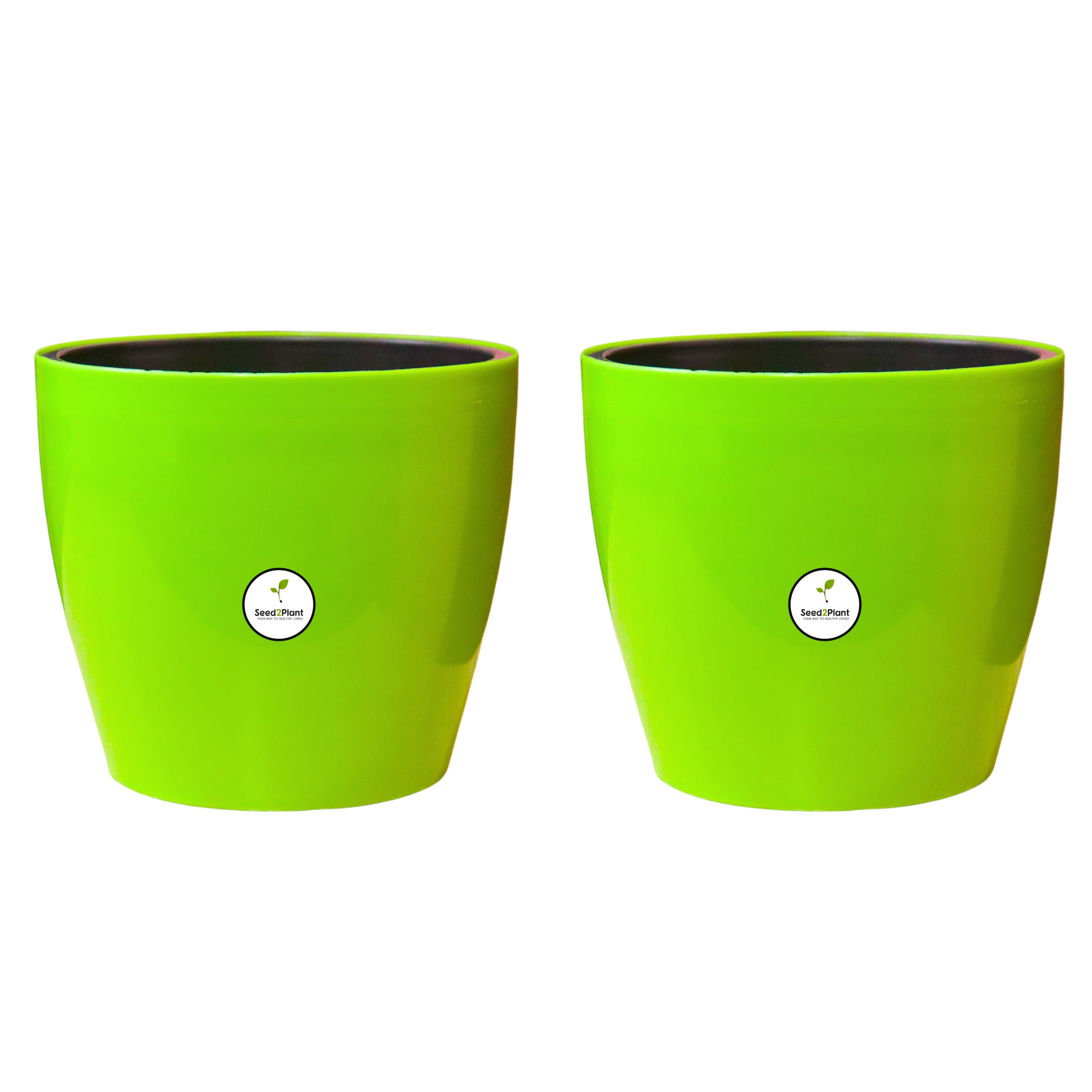 7 inch Indoor Plastic Pot (with Inner Pot) - Green Colour