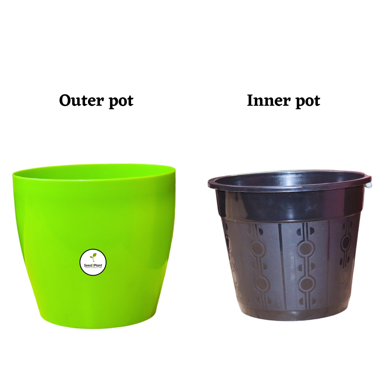 7 inch Indoor Plastic Pot (with Inner Pot) - Green Colour