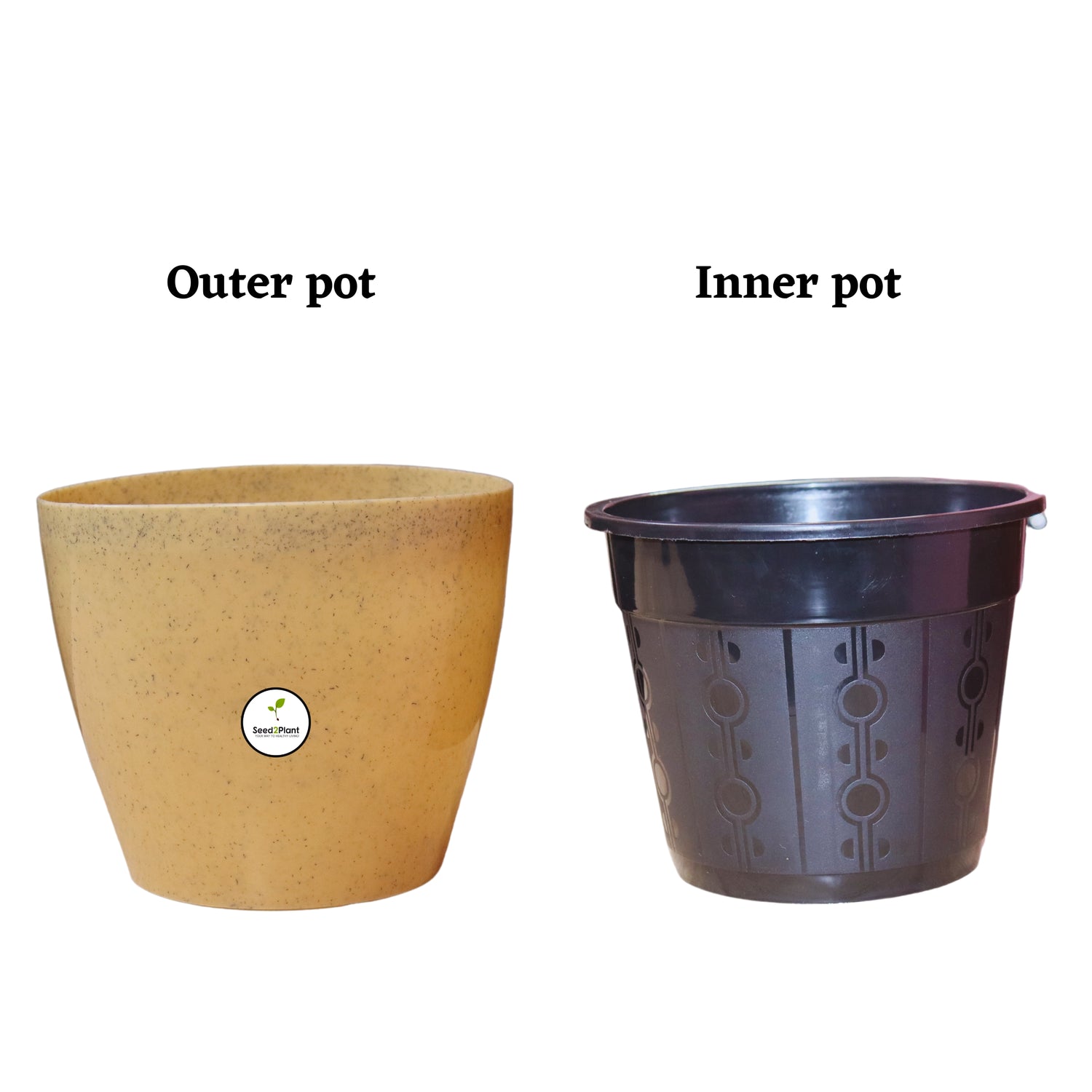 7 inch Indoor Plastic Pot (with Inner Pot) - Light Sandy Colour