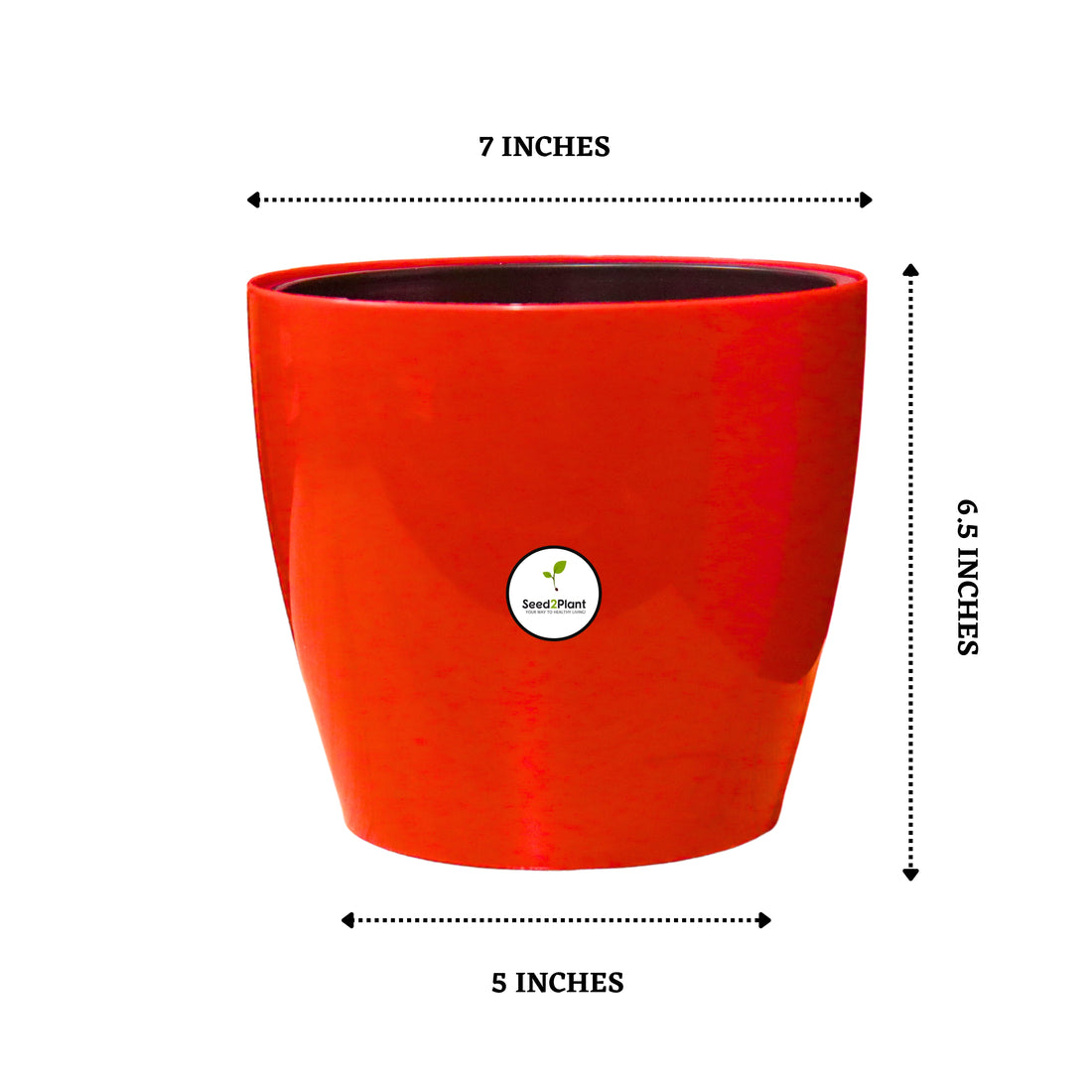 7 inch Indoor Plastic Pot (with Inner Pot) - Red Colour