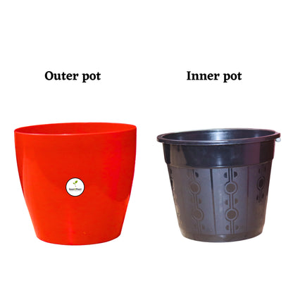 7 inch Indoor Plastic Pot (with Inner Pot) - Red Colour