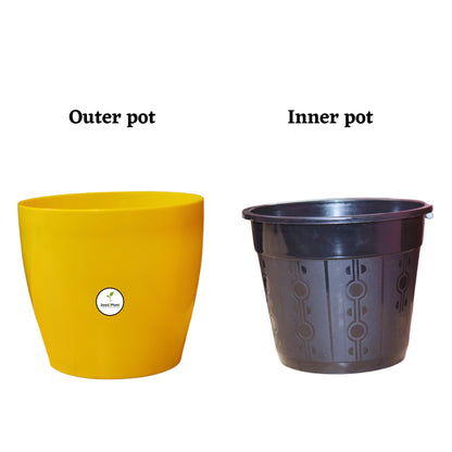 7 inch Indoor Plastic Pot (with Inner Pot) - Yellow Colour