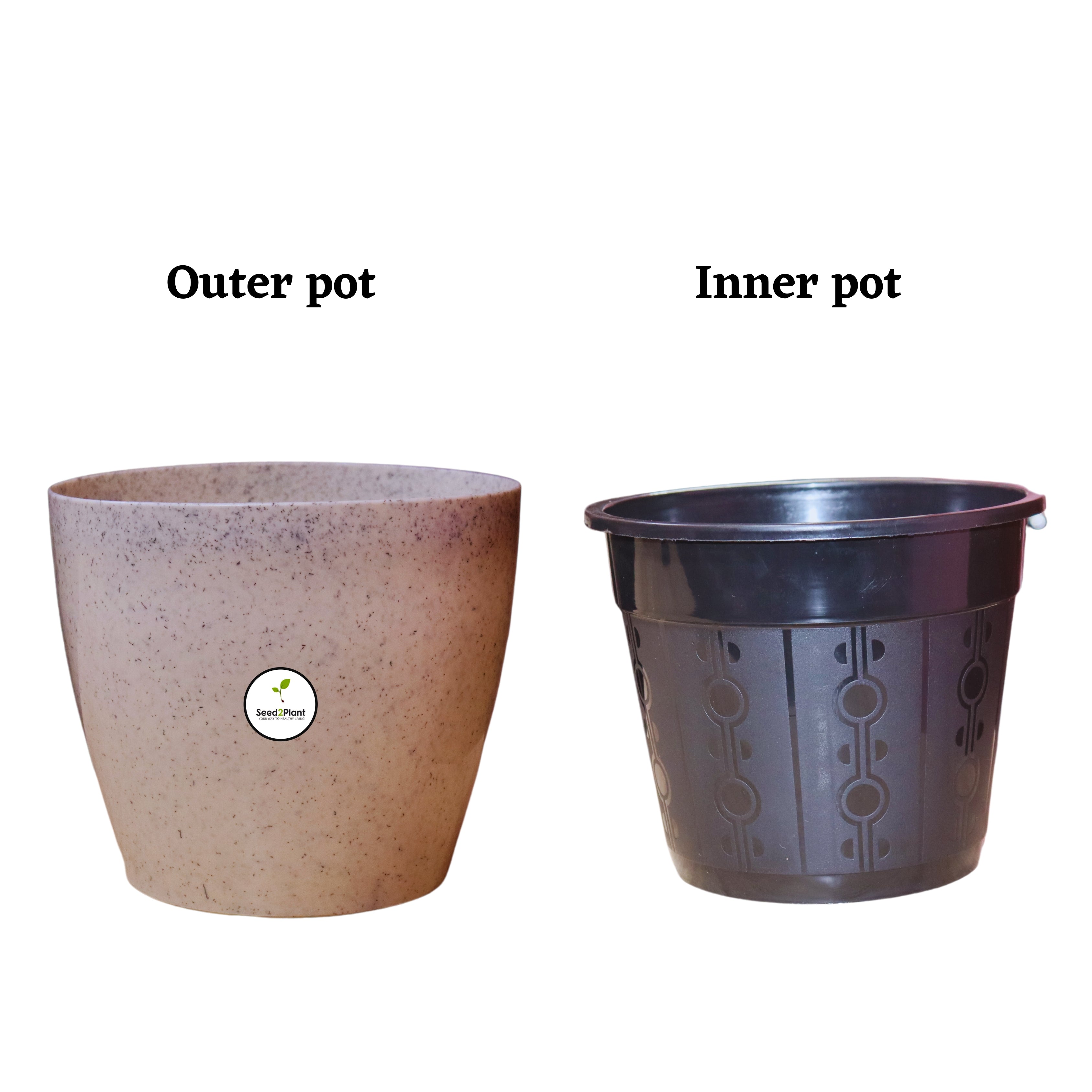 7 inch Indoor Plastic Pot (with Inner Pot) - Grey Colour