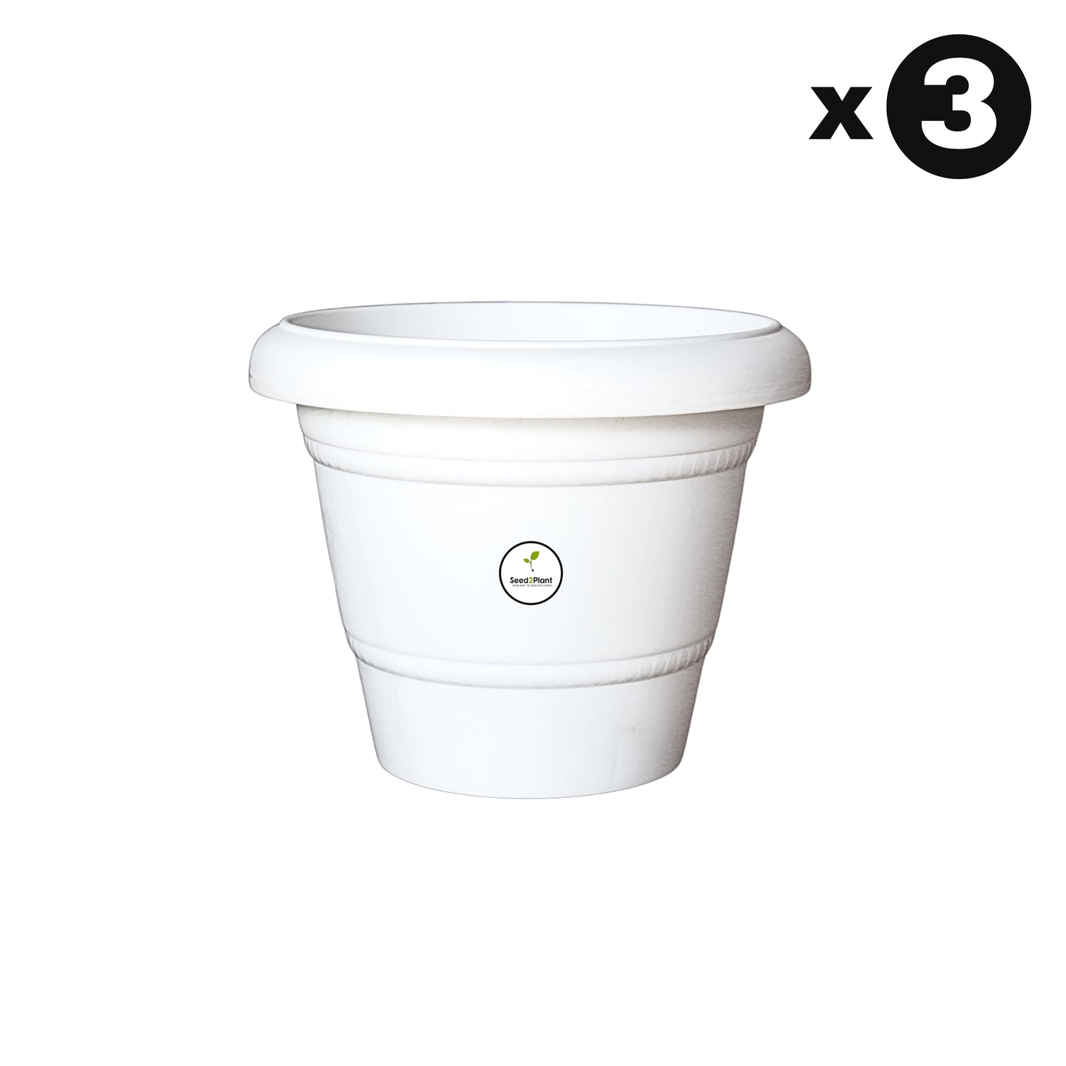 8 Inch UV Treated Plastic Pots - White Colour