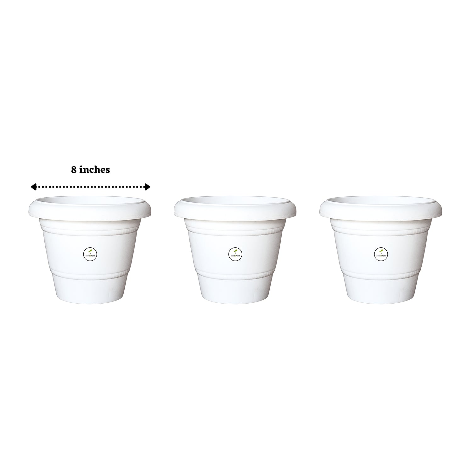 8 Inch UV Treated Plastic Pots - White Colour