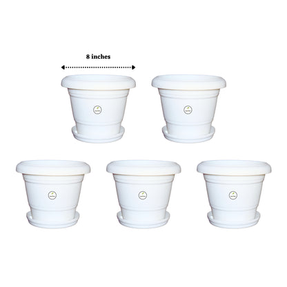 8 Inch UV Treated Plastic Pots - White Colour