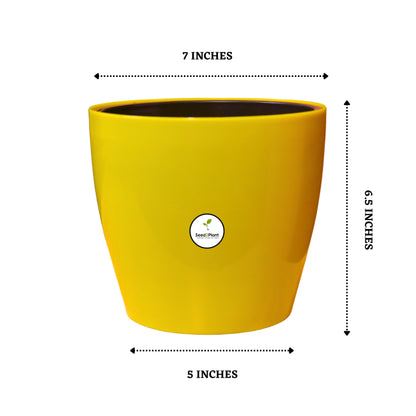 7 inch Indoor Plastic Pot (with Inner Pot) - Yellow Colour