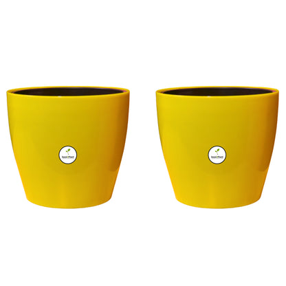 7 inch Indoor Plastic Pot (with Inner Pot) - Yellow Colour