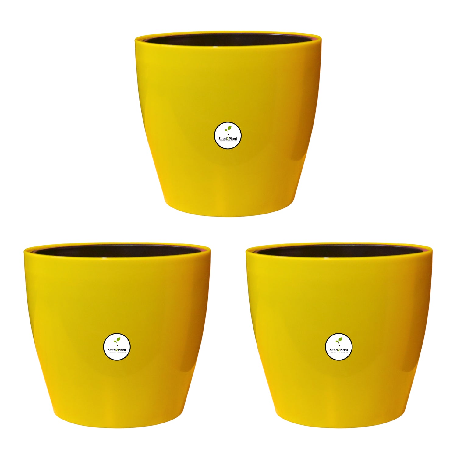 7 inch Indoor Plastic Pot (with Inner Pot) - Yellow Colour