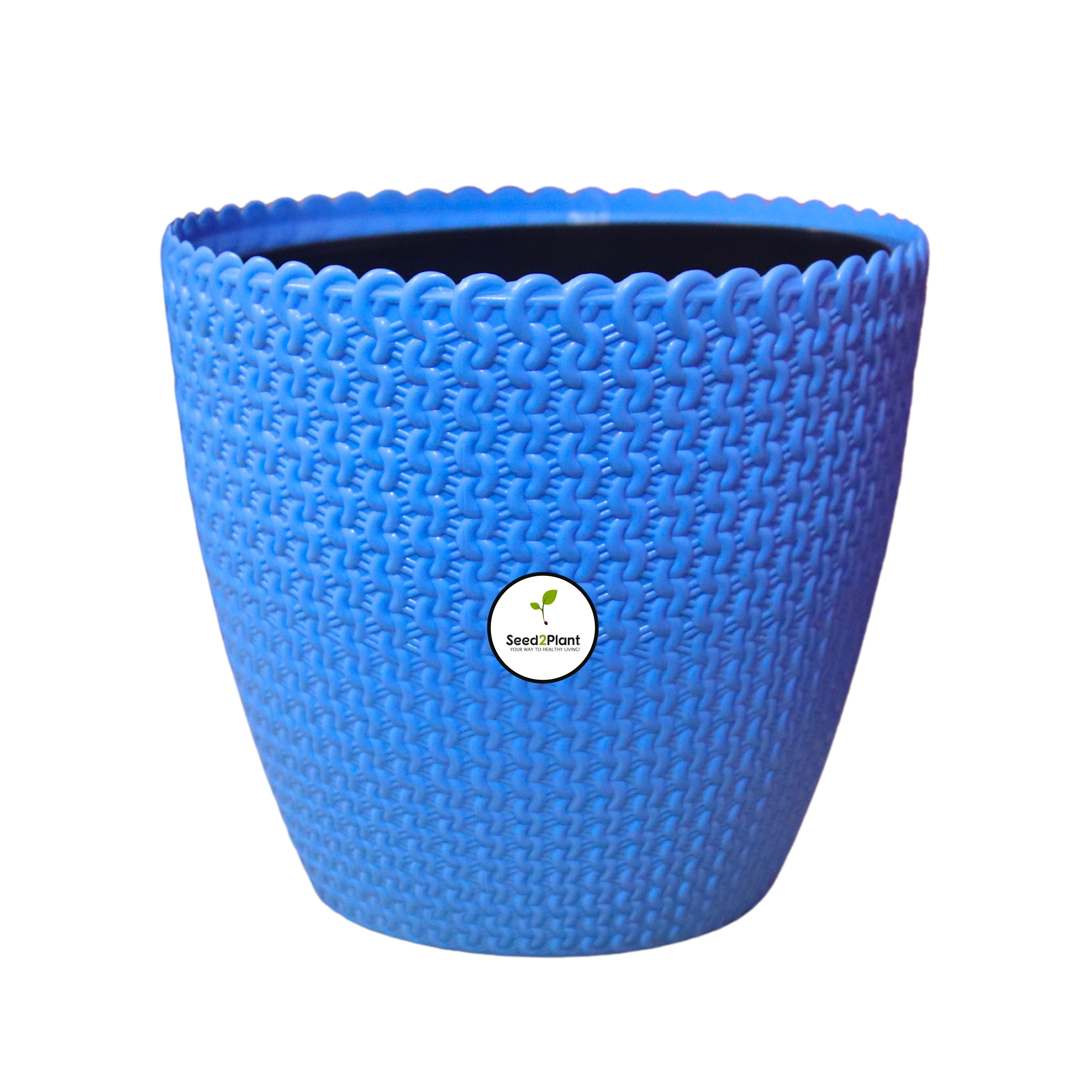 Flora Indoor Plastic Pot (with Inner Pot) - Blue Colour