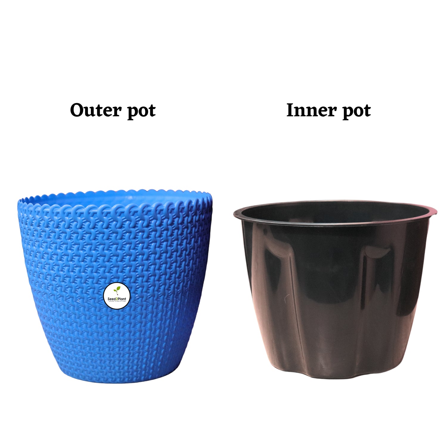 Flora Indoor Plastic Pot (with Inner Pot) - Blue Colour