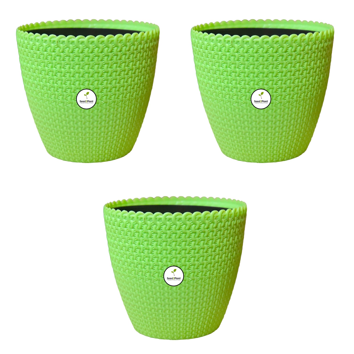 Flora Indoor Plastic Pot (with Inner Pot) - Green Colour