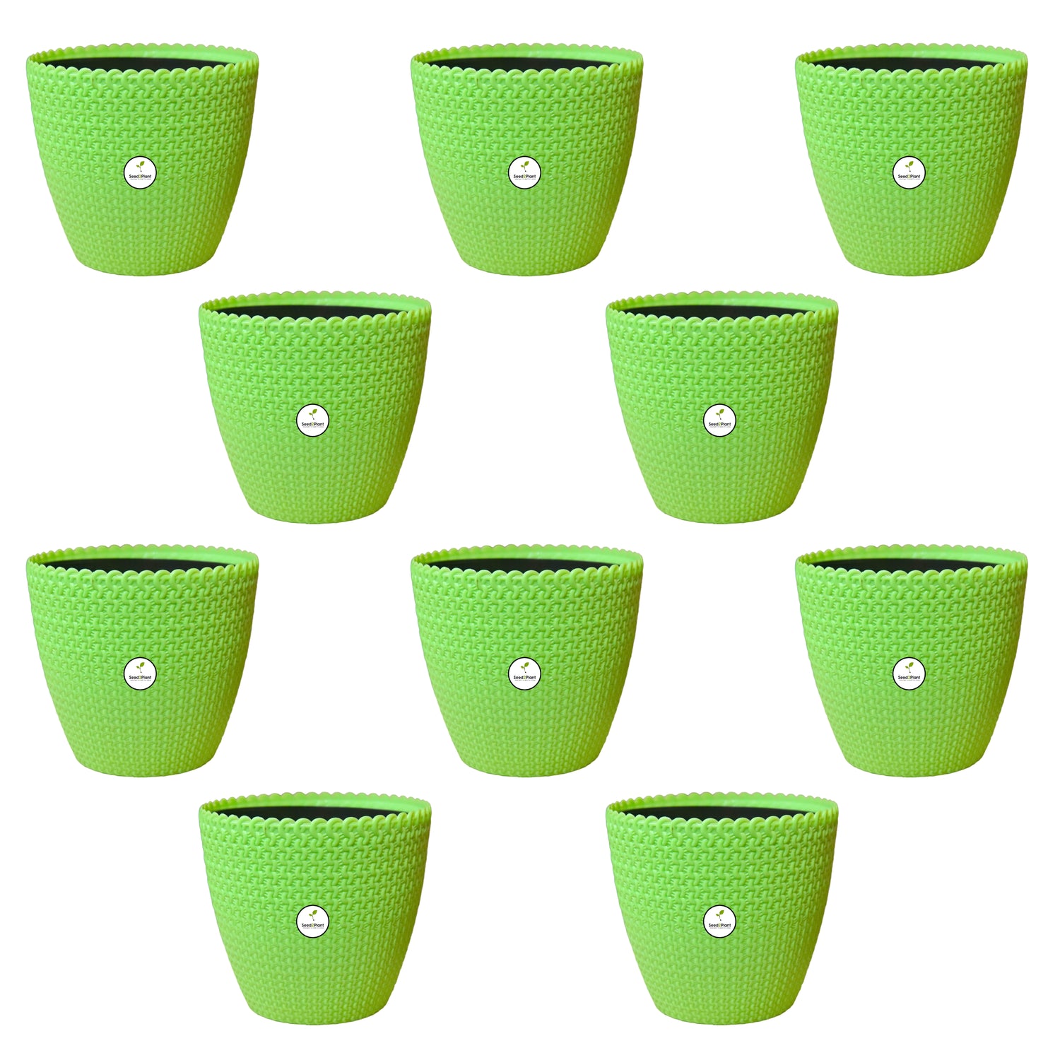 Flora Indoor Plastic Pot (with Inner Pot) - Green Colour