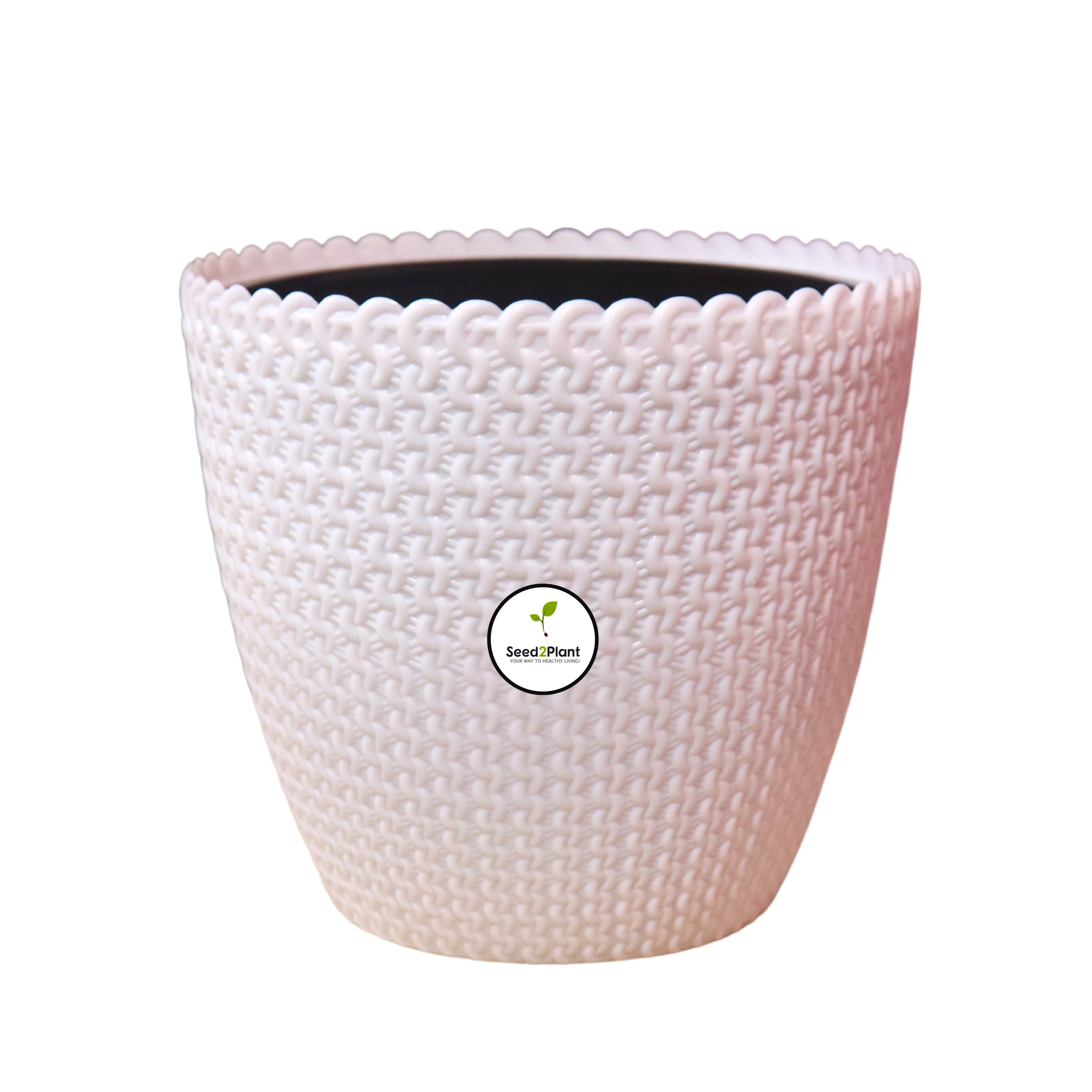 Flora Indoor Plastic Pot (with Inner Pot) - White Colour