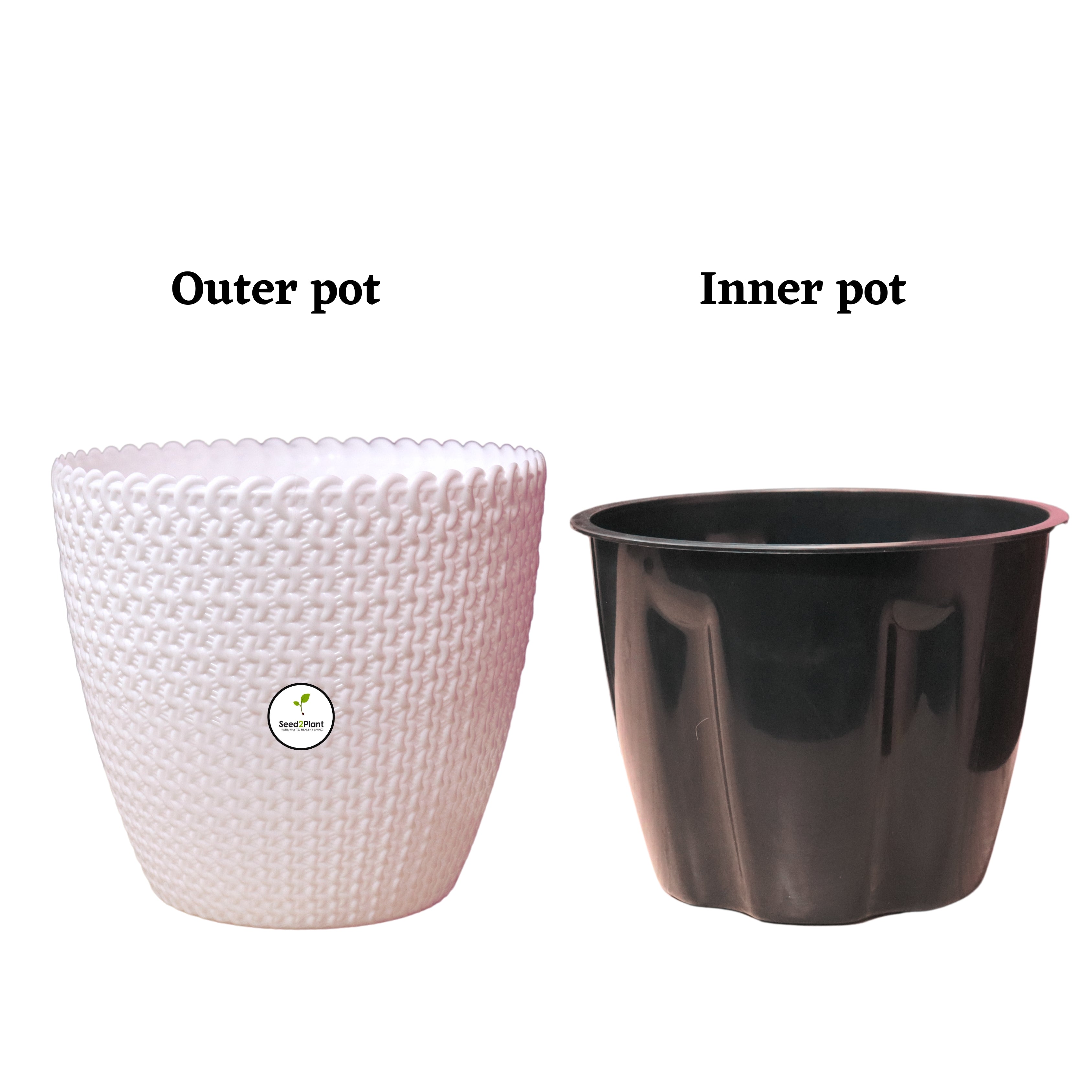 Flora Indoor Plastic Pot (with Inner Pot) - White Colour