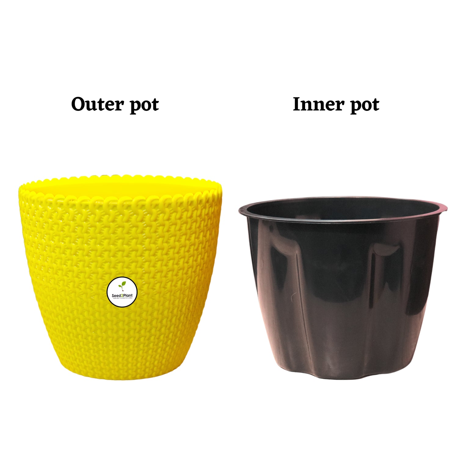 Flora Indoor Plastic Pot (with Inner Pot) - Yellow Colour