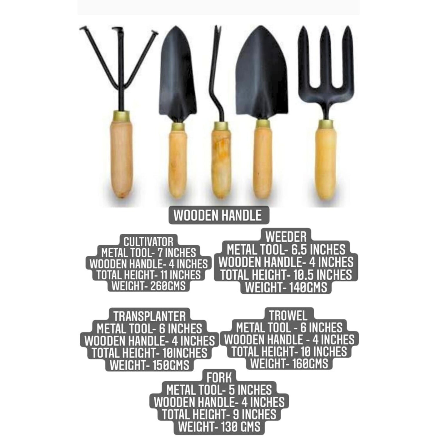 Gardening Toolkit with Wooden Handle - 5 tools