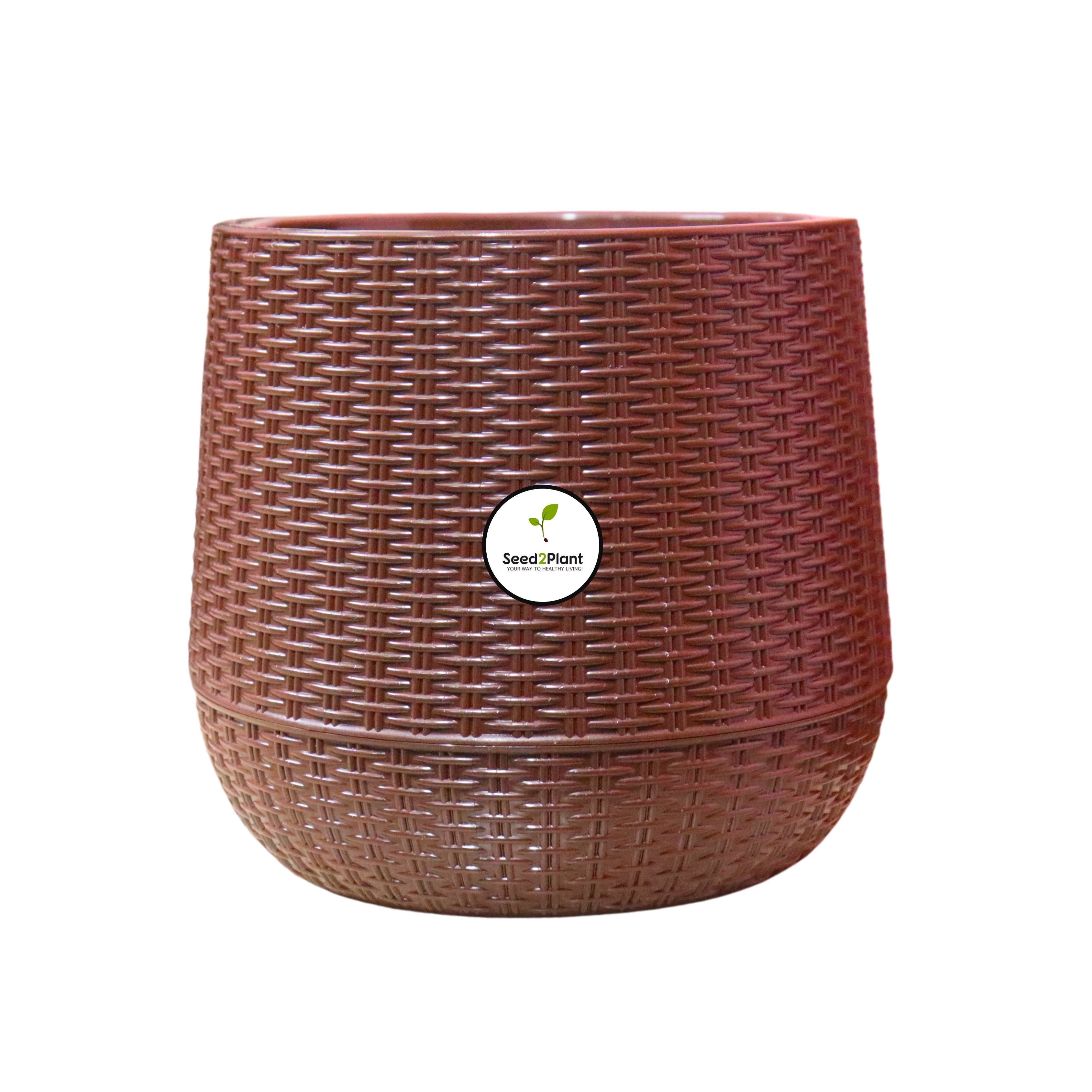 Rattan Style Indoor Plastic Pot - Brown Colour