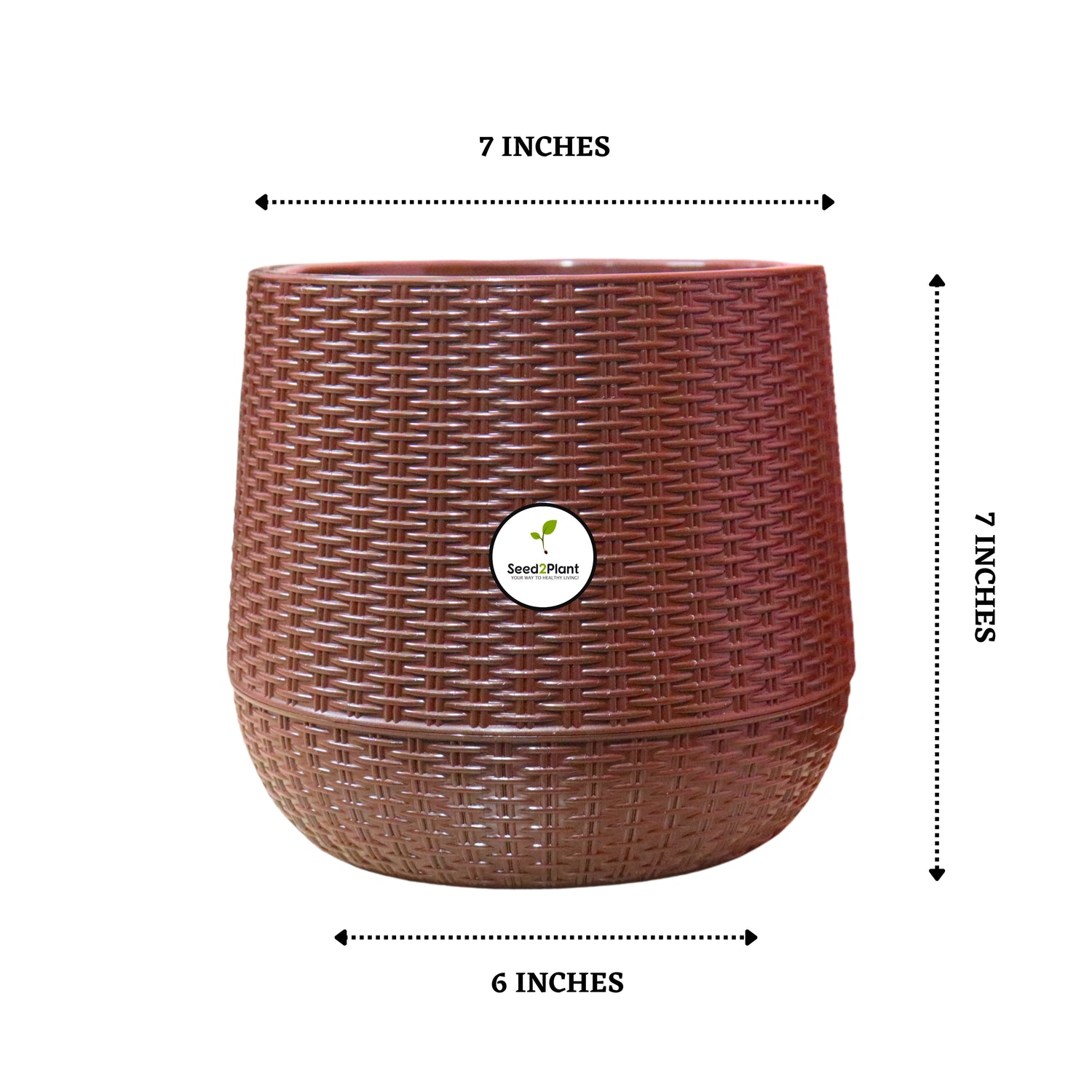 Rattan Style Indoor Plastic Pot - Brown Colour