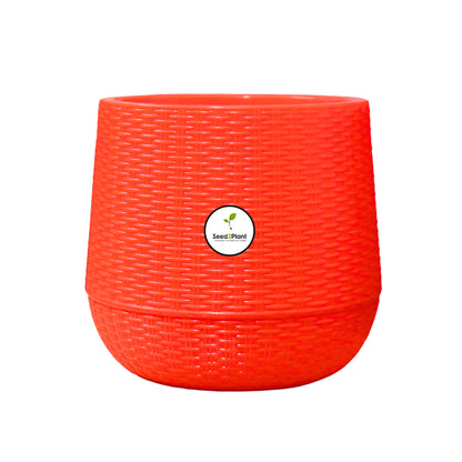 Rattan Style Indoor Plastic Pot - Red Colour