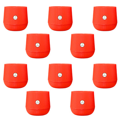 Rattan Style Indoor Plastic Pot - Red Colour