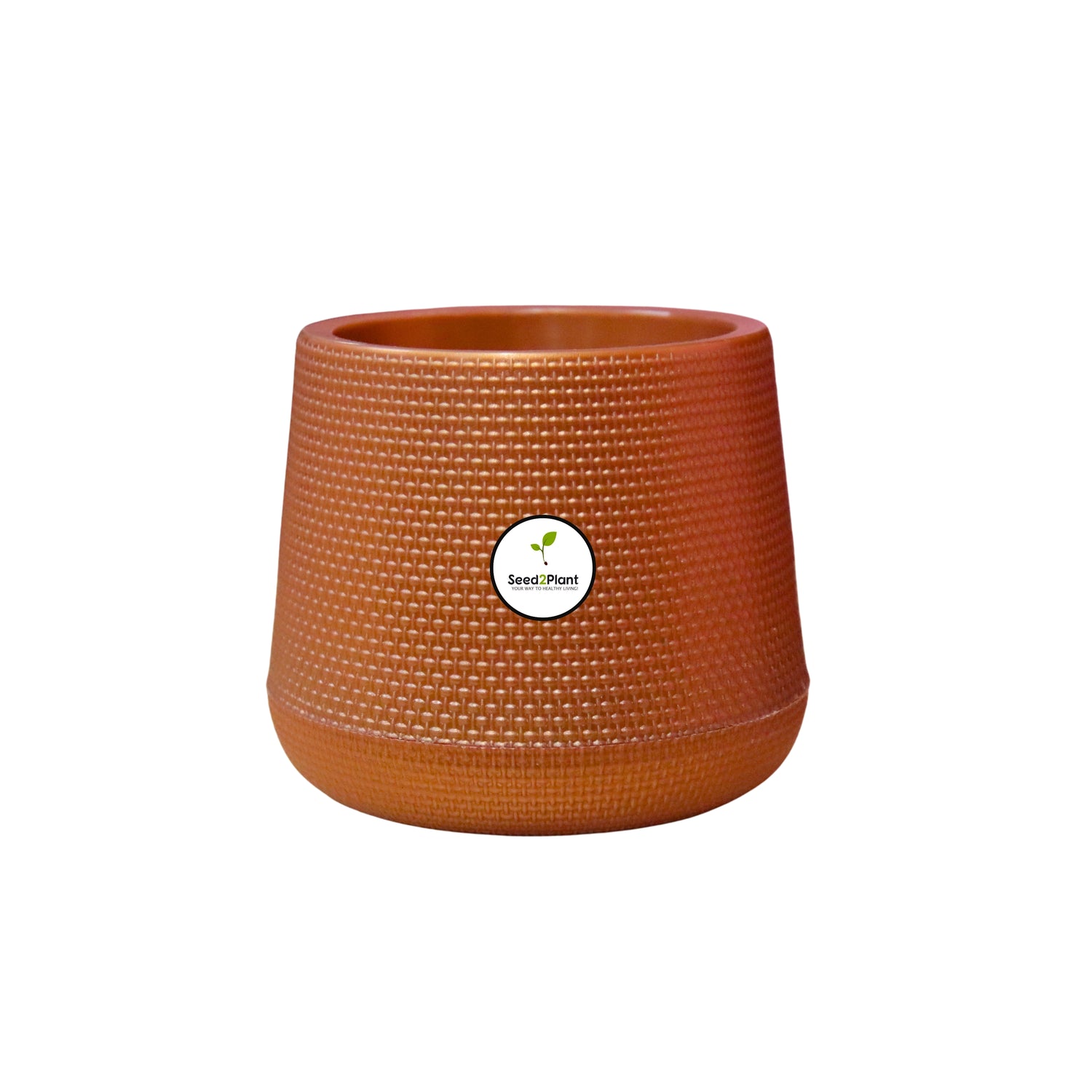 Elegant Polymer Woven-Design Indoor Plastic Pot - Brown Colour