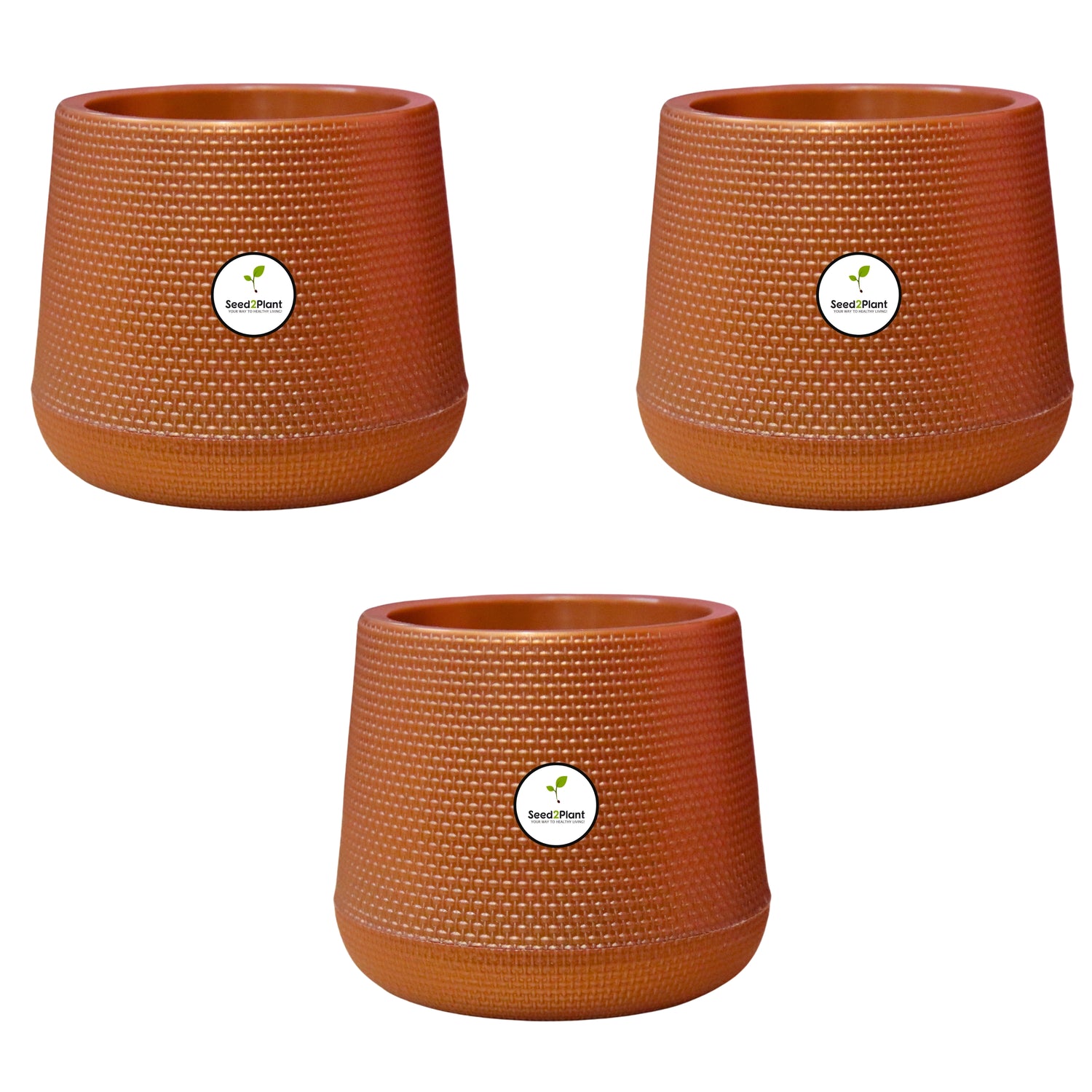 Elegant Polymer Woven-Design Indoor Plastic Pot - Brown Colour